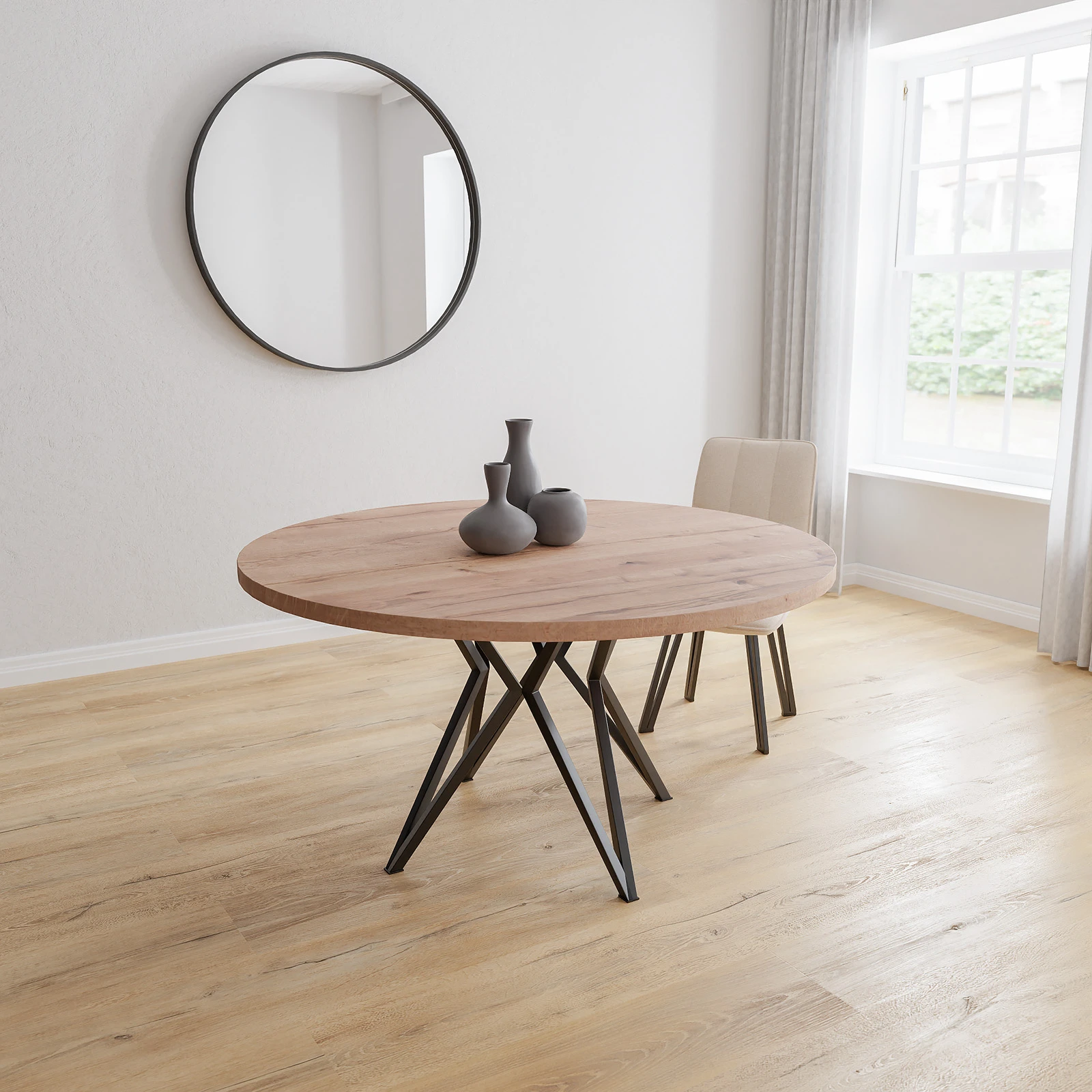 Eettafel Crosse - Rond Eiken Kiezel (150cm)