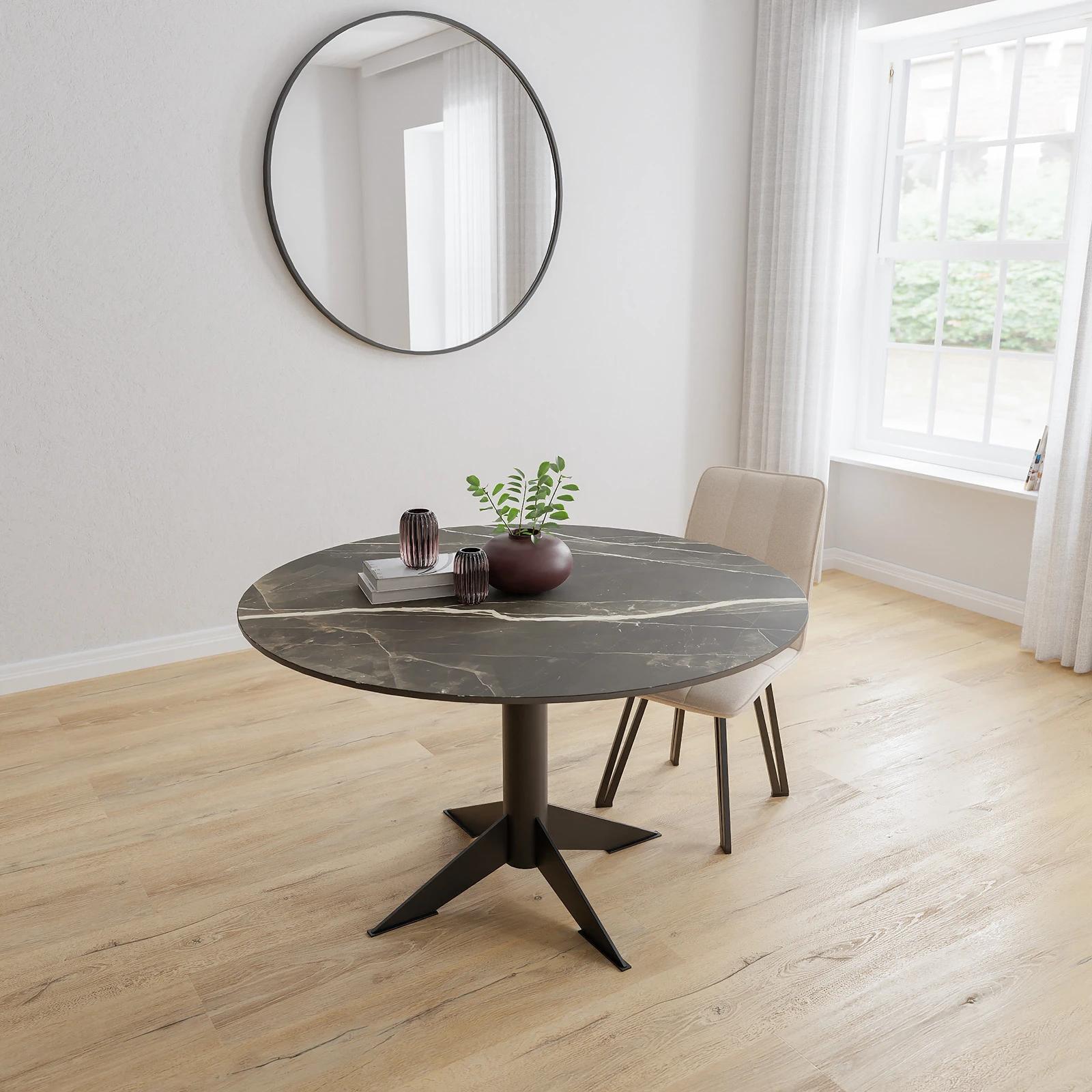 Eettafel Westfield - Rond Keramiek Calacatta Black Satin (130cm)
