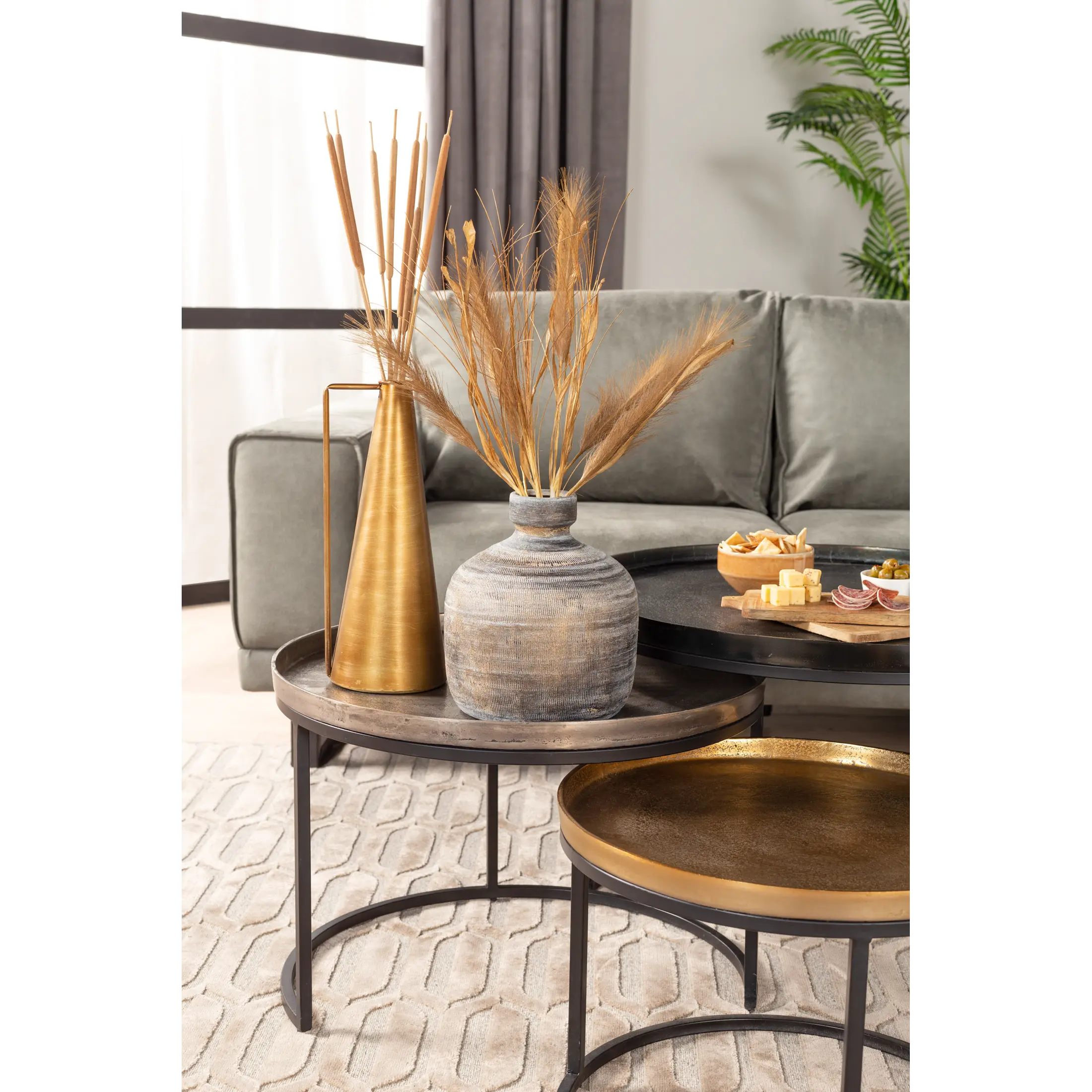 Salontafel set van 3 Zulia - rond 70/60/50 cm - metaal mix  Zwart/Tin/Goud