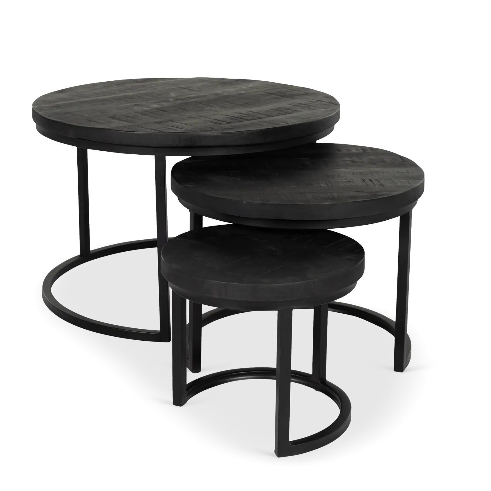 Salontafel set van 3 Jimmy - rond 70/50/35 cm - Mangohout Zwart - ACTIE