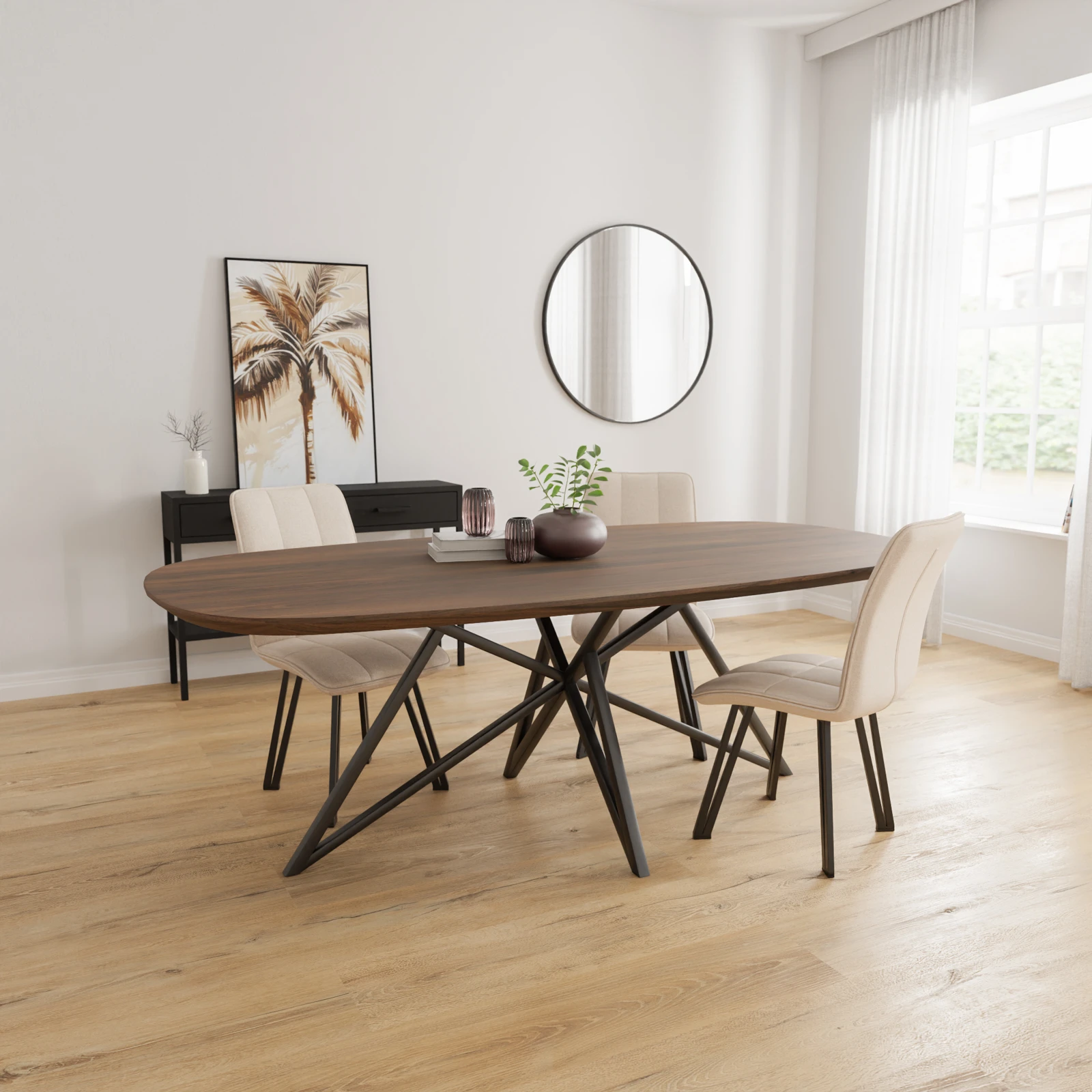 Eettafel Crosse - Boat Shape Notenhout (220x110cm)