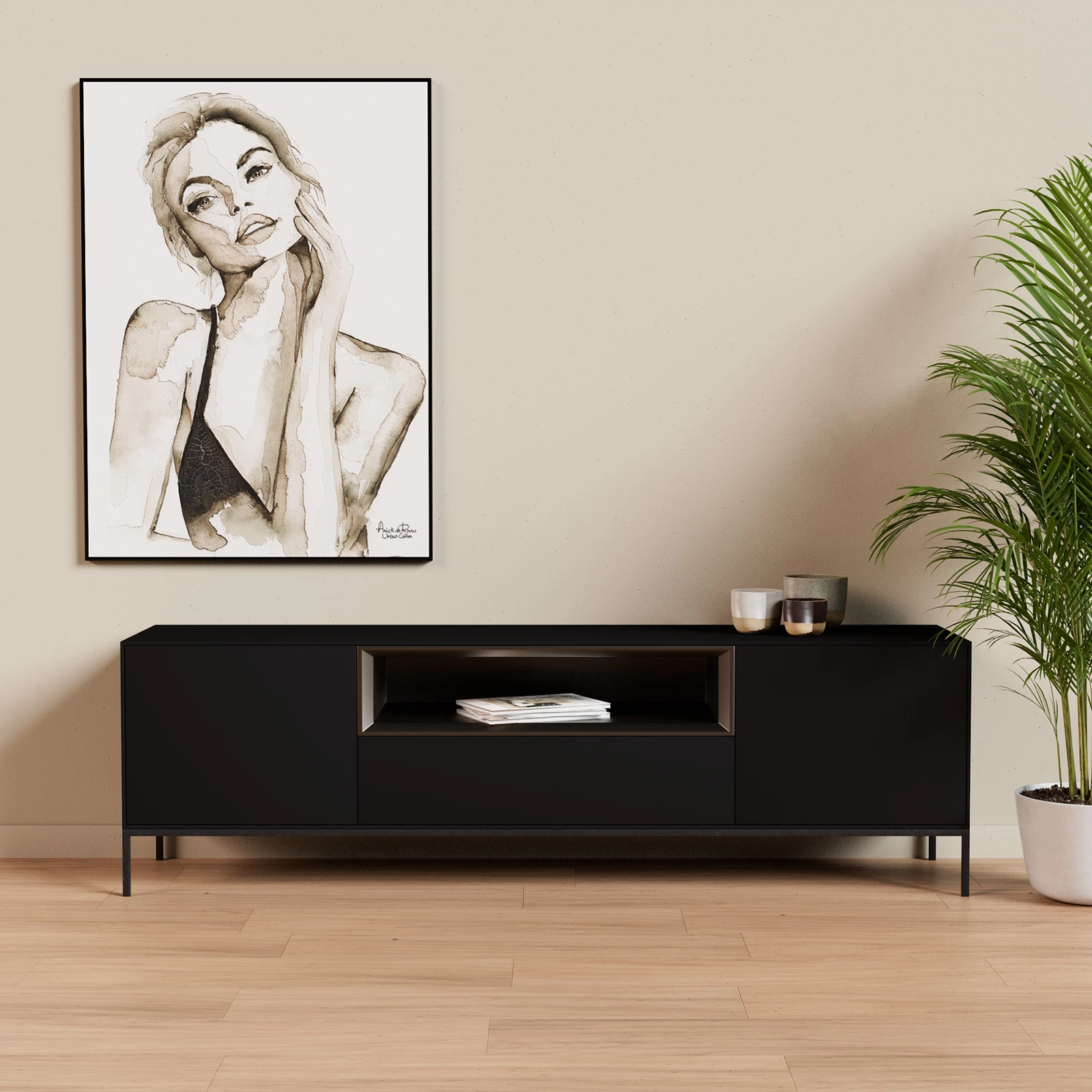 TV Meubel Black 180cm Poot