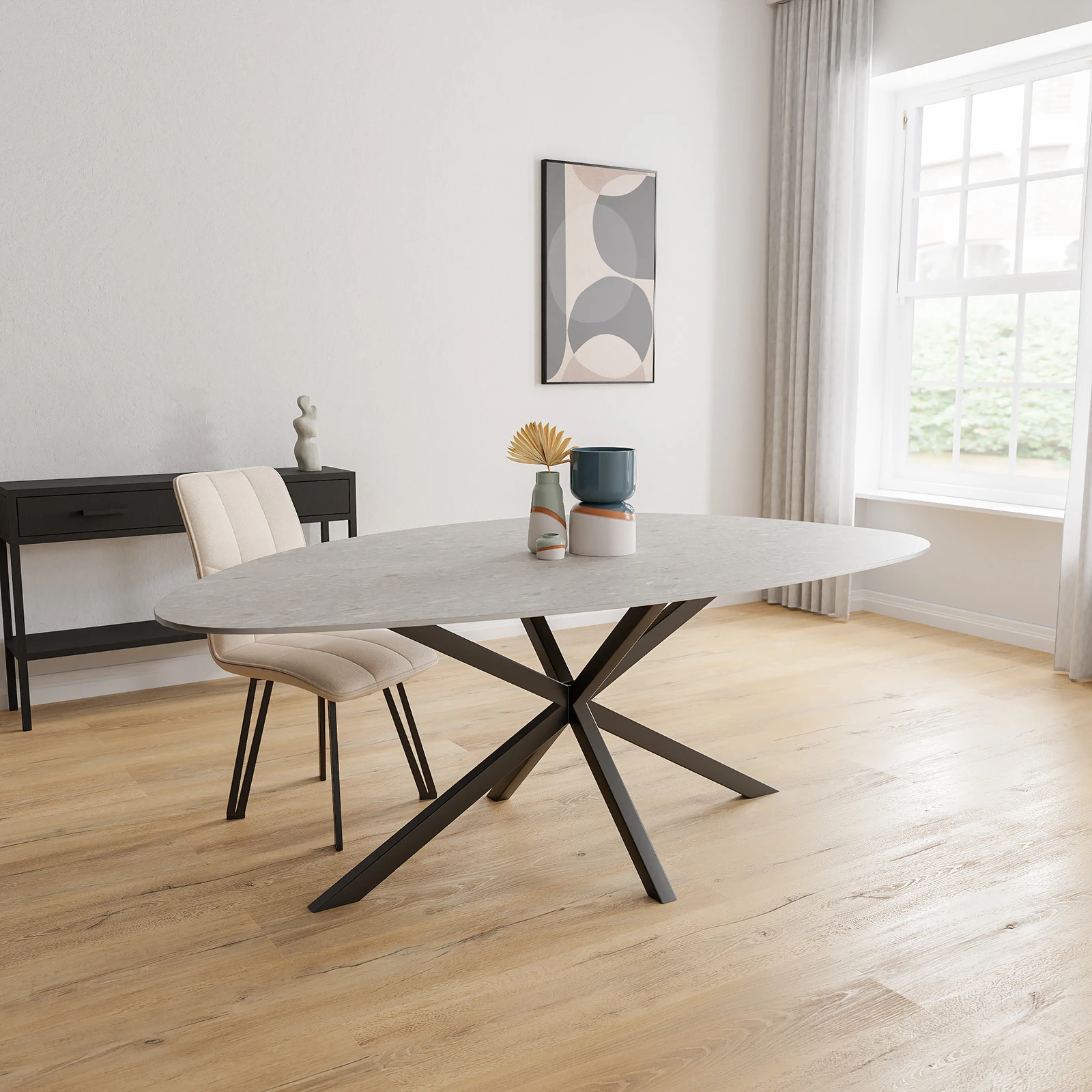 Eettafel North - Kiezel Keramiek Stone Look Ceppo di Grey Natur Satin (200x120cm)