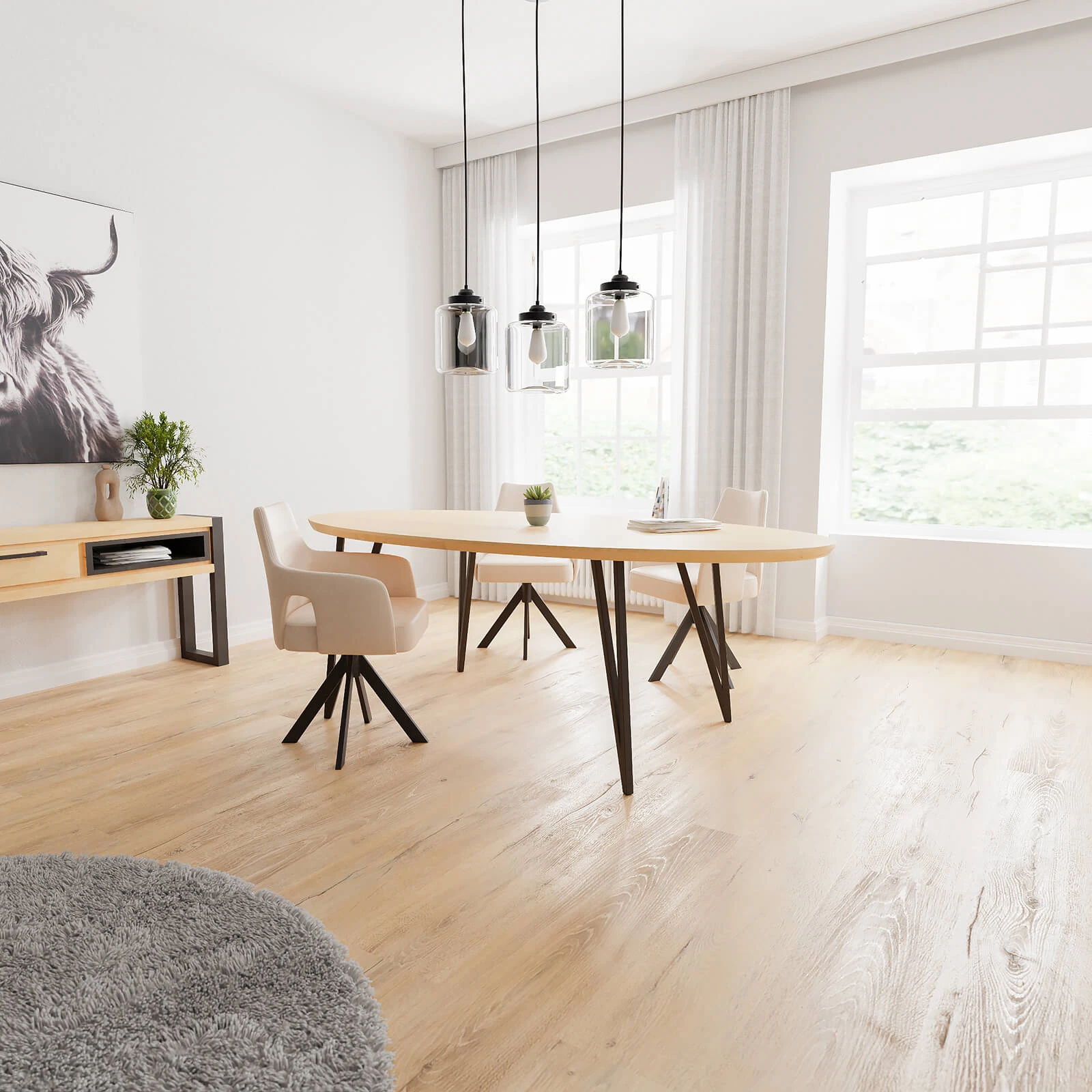 Eettafel Triangle- Ovaal Eiken Nature White (220x110cm)