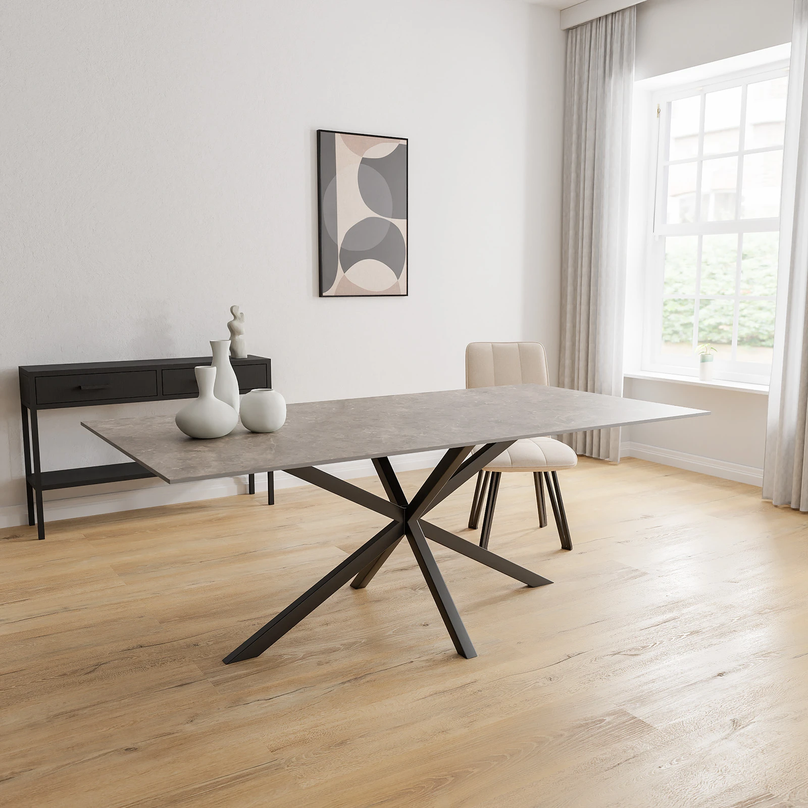 Eettafel North - Rechthoek Keramiek Stone Look Gris du Gent Satin (200x100cm)