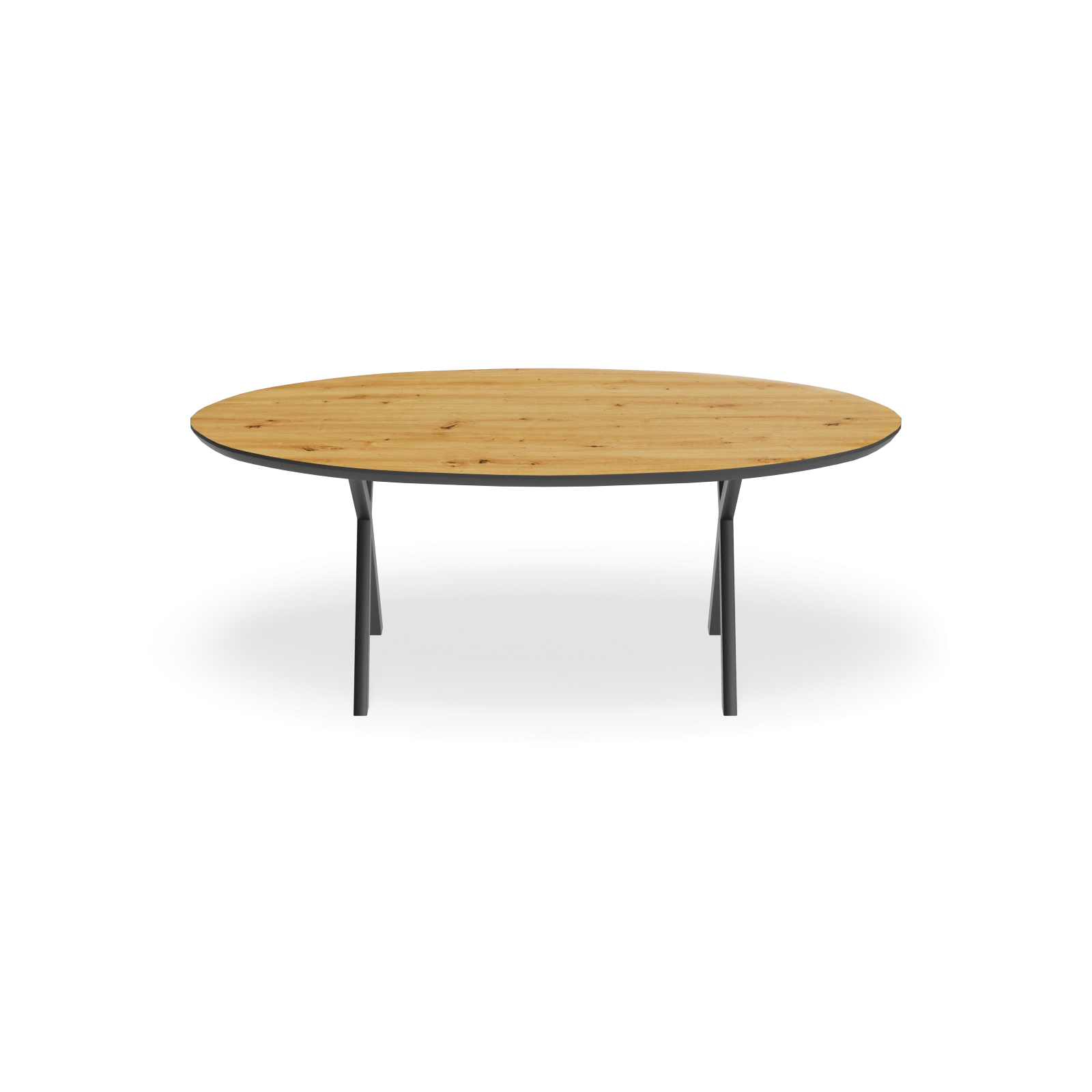 Eettafel X poot (dun) - Ovaal HPL Houtlook Naturel (200x105cm)