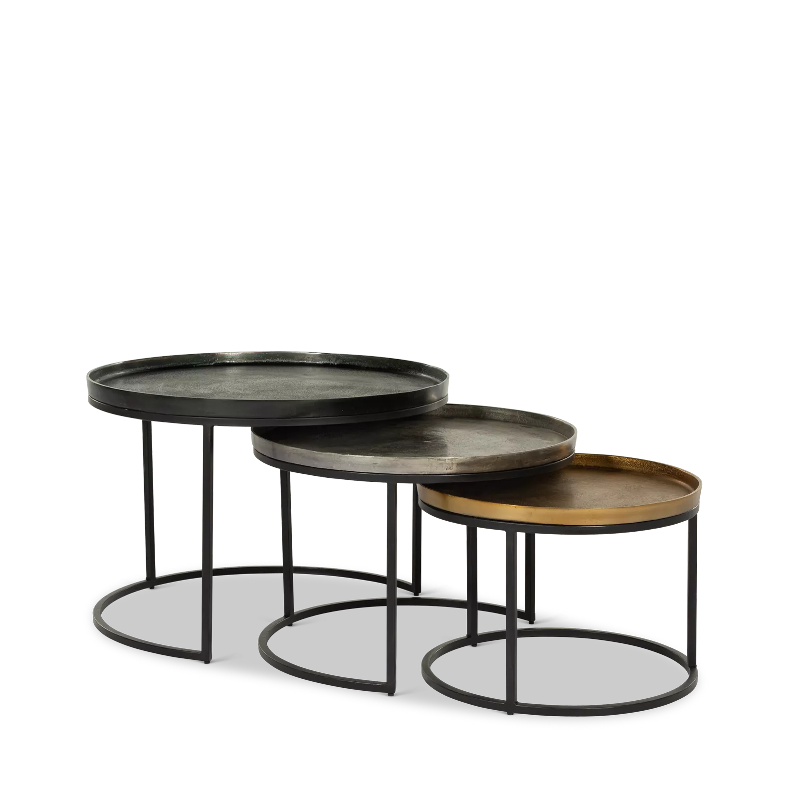 Salontafels (set van 3) Zulia - Zwart/Tin/Goud