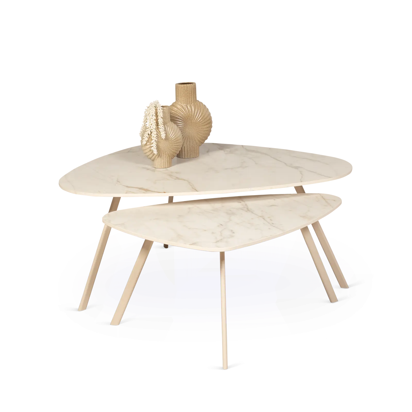 Salontafel Trenta - kiezelvorm 105x80 cm - Keramiek Golden White Satin