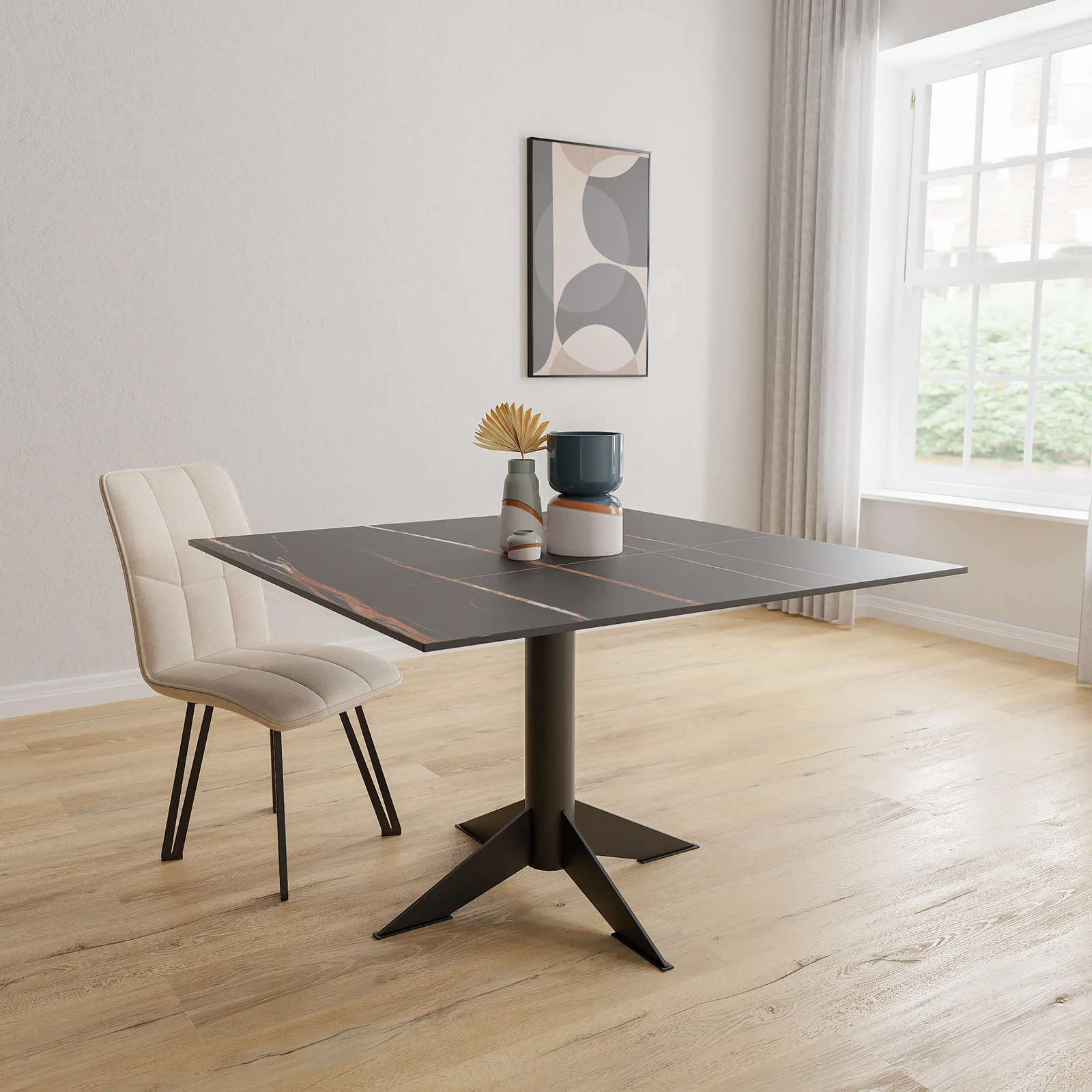Eettafel Westfield - Vierkant Keramiek Sahara Noir Satin (120x120cm)