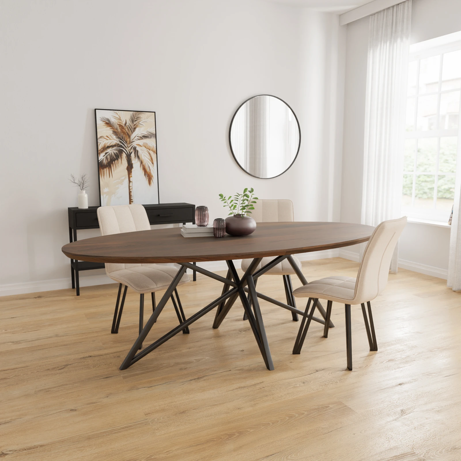 Eettafel Crosse - Ovaal Notenhout (220x110cm)