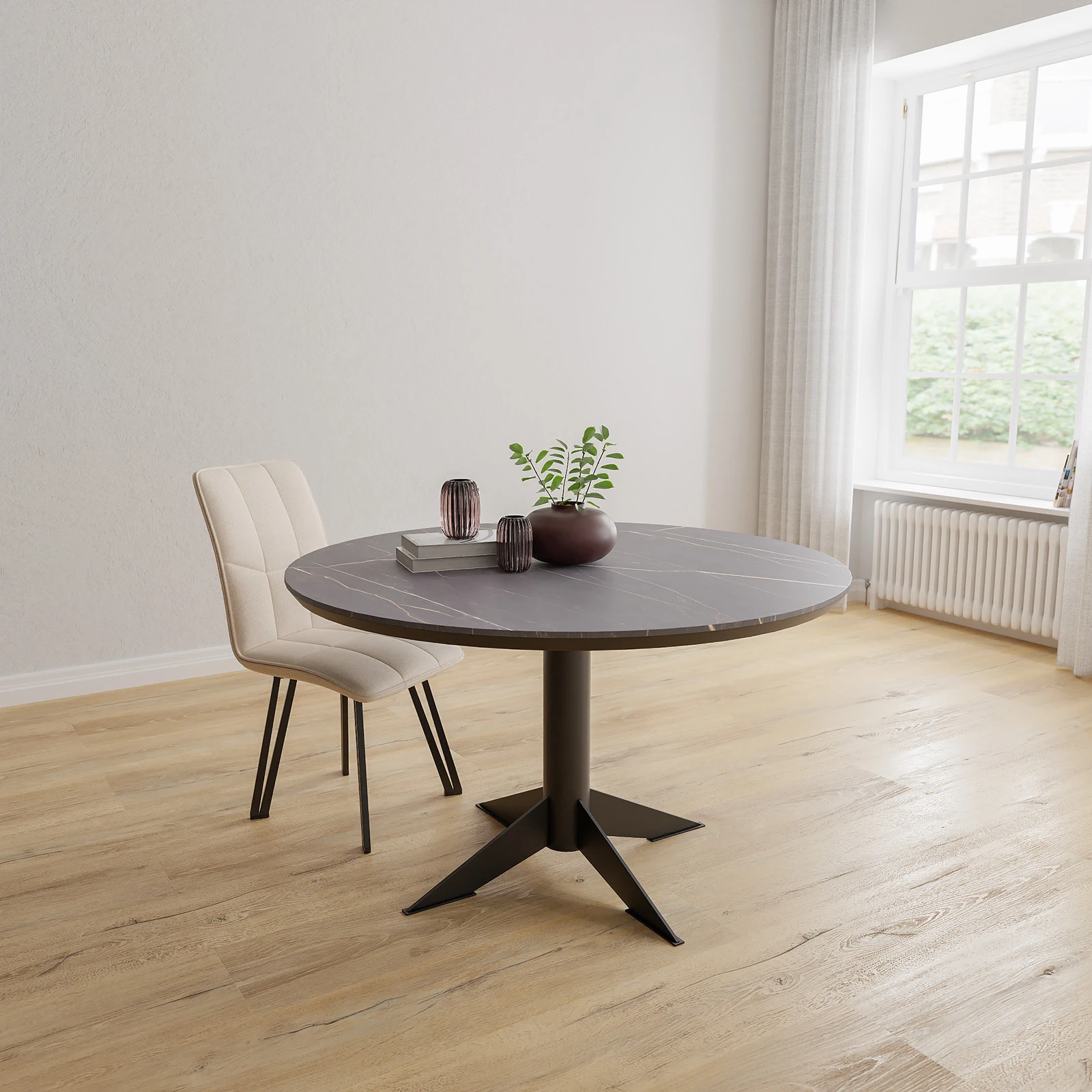 Eettafel Westfield - Rond HPL Marmerlook (130cm)
