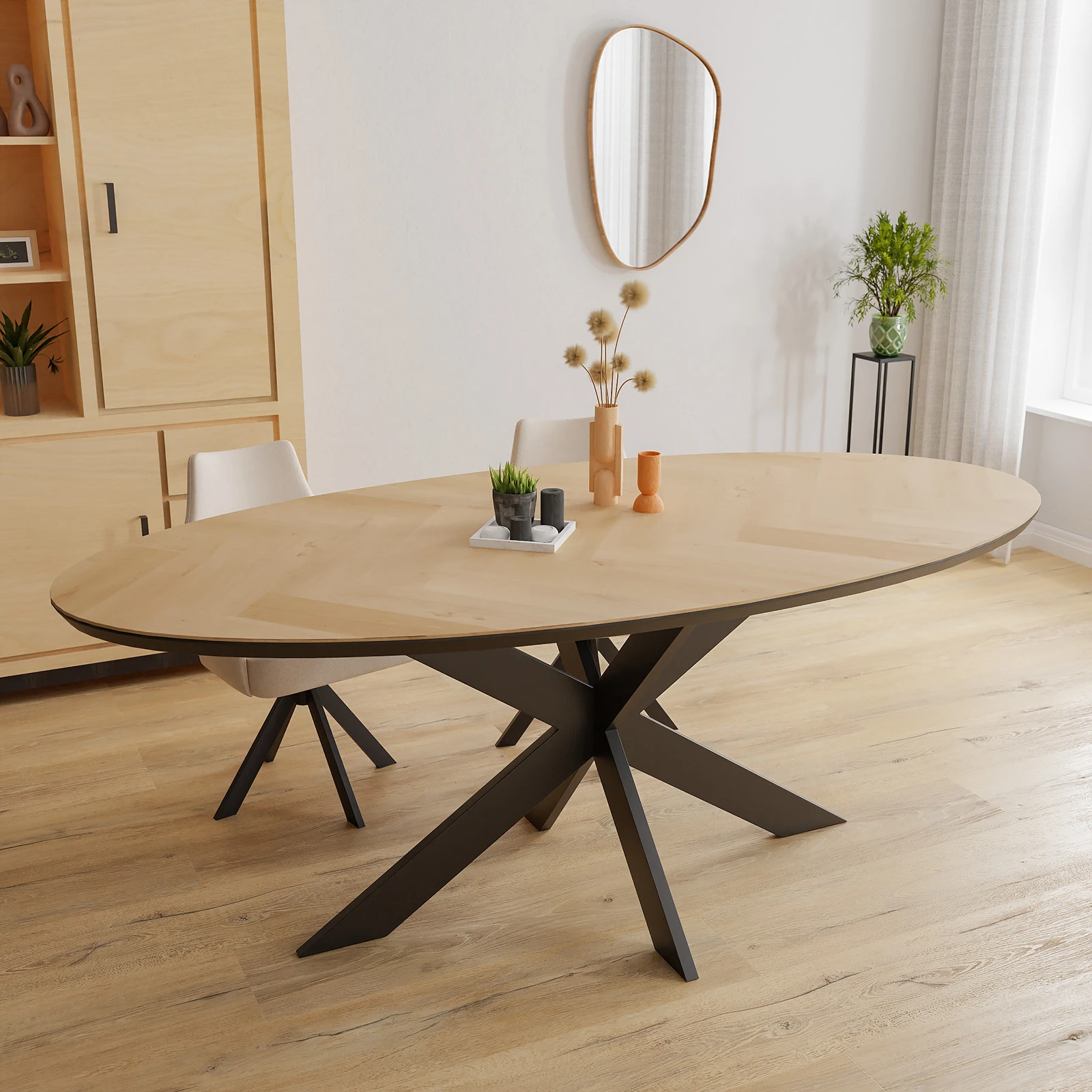 Eettafel Matrix - Ovaal Eiken Visgraat Nature White (220x110cm)