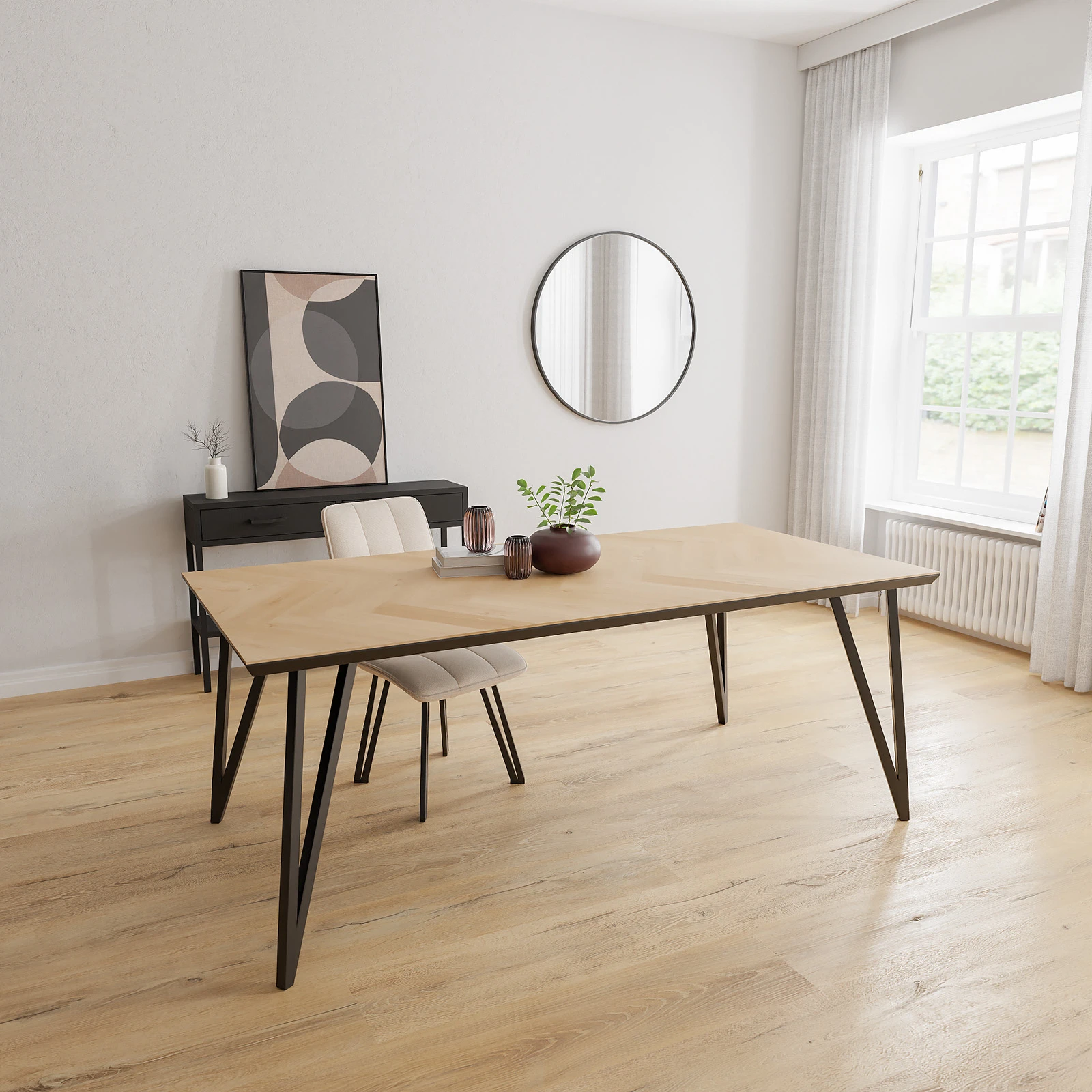 Eettafel Triangle - Rechthoek Eiken Visgraat Nature White (200x100cm)