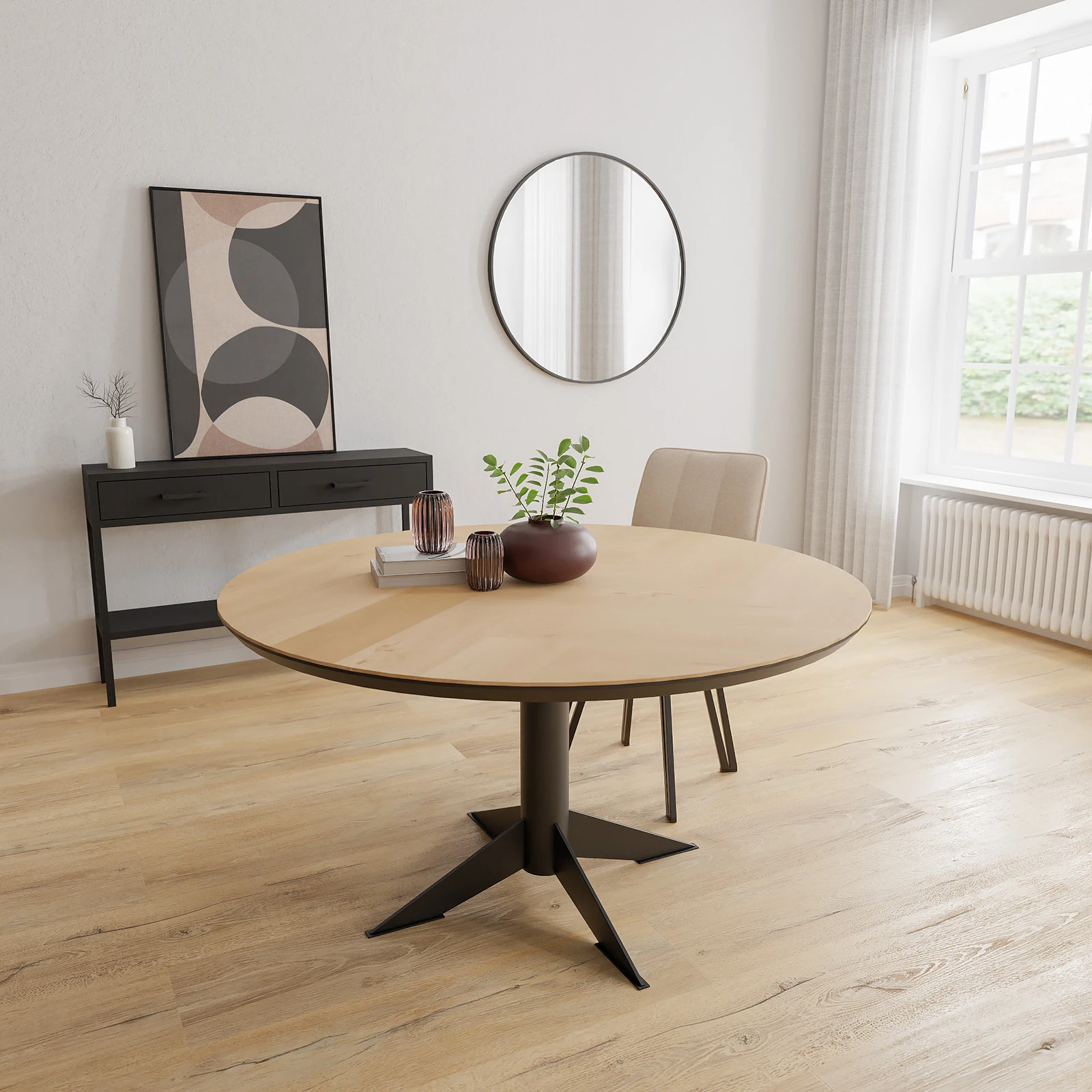 Eettafel Westfield - Rond Eiken Visgraat Nature White (140cm)