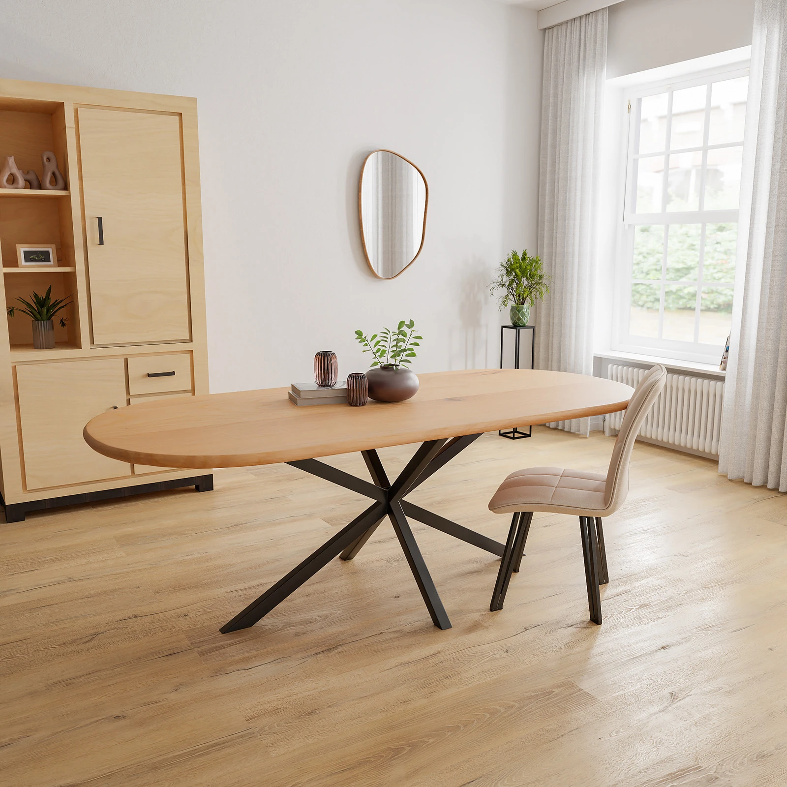 Eettafel North - Halve Cirkel Eiken Nature White (220x100cm)