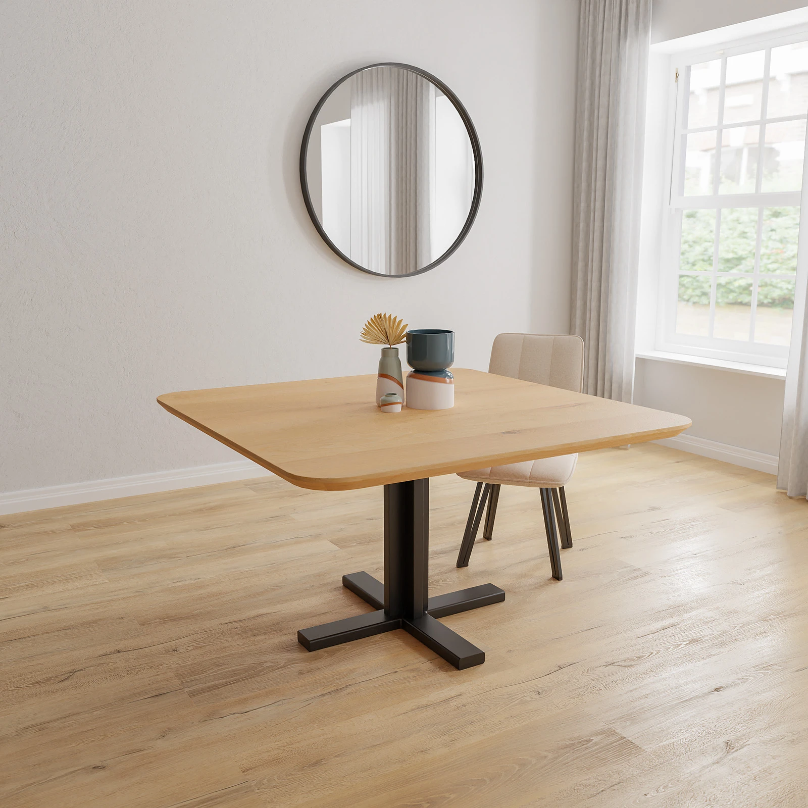 Eettafel Kolos - Vierkant afgeronde hoek Eiken Nature White (140x140cm)