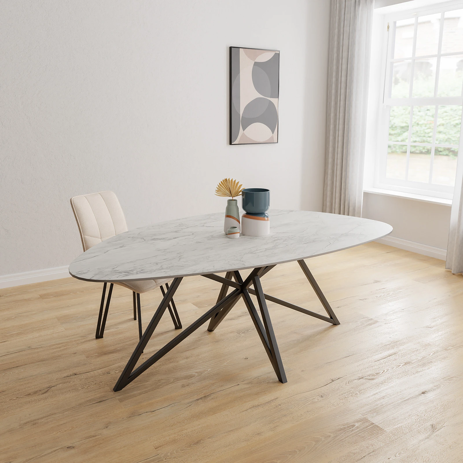 Eettafel Crosse (los) - Kiezel Keramiek Superwhite Satin (200x120cm)