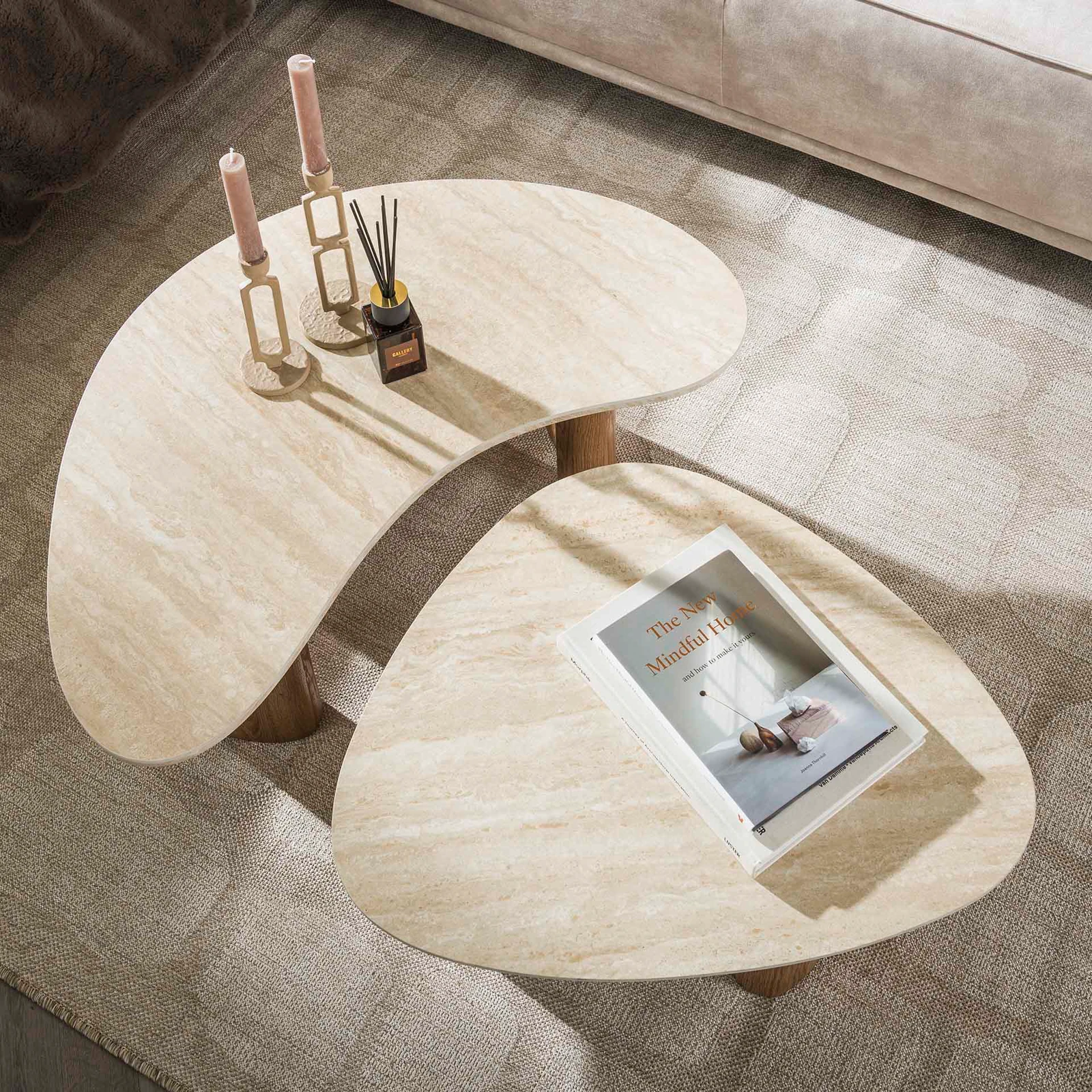 Salontafel Romano - organisch - set van 2 - Keramiek Travertin