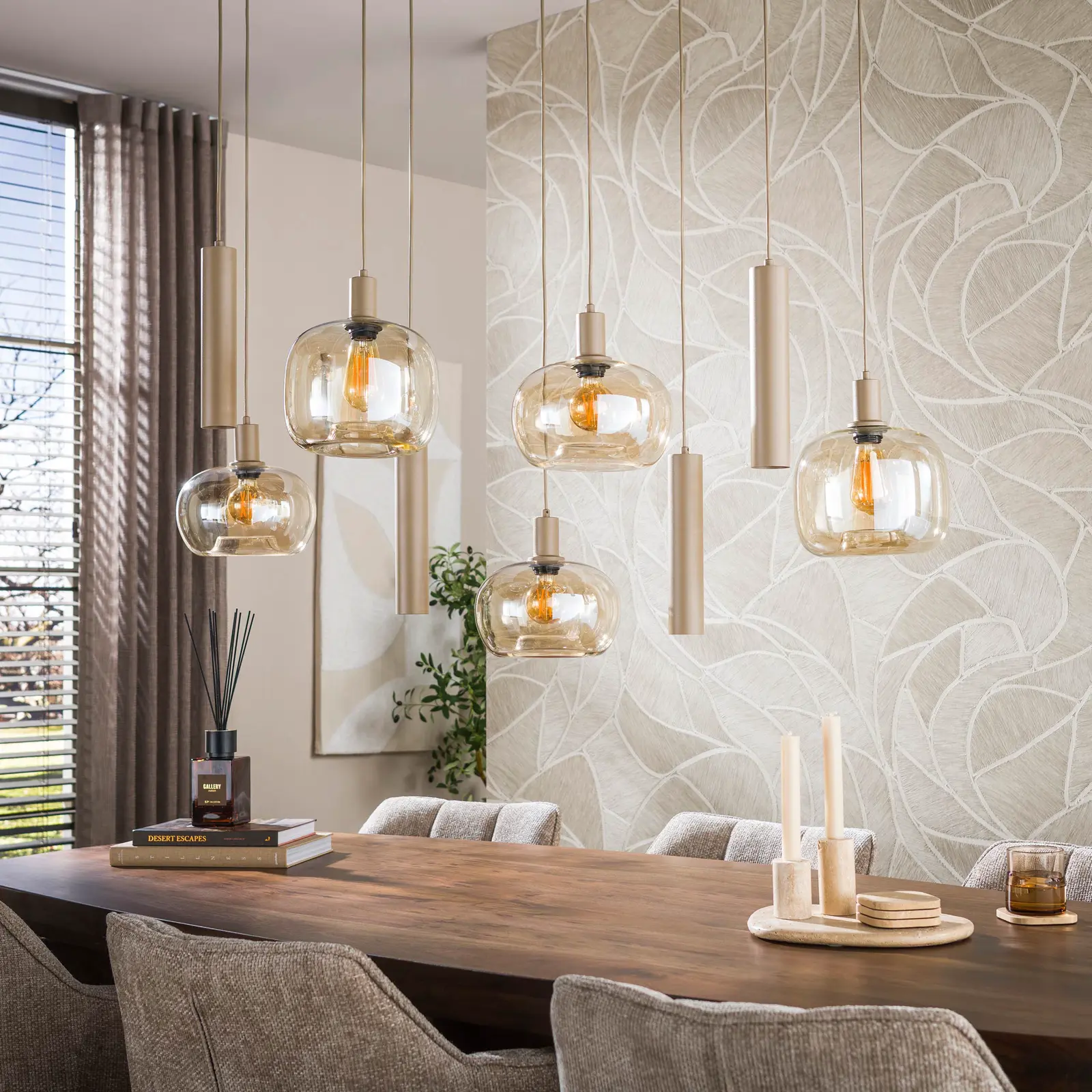 Hanglamp Serene 5+4-lichts - Beige