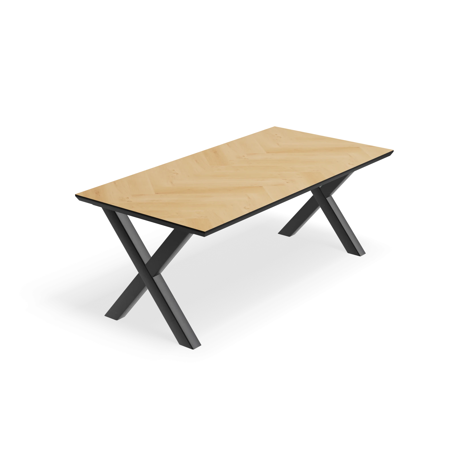 Eettafel X poot (8x8cm) - Rechthoek Eiken Visgraat Nature White (200x100cm)