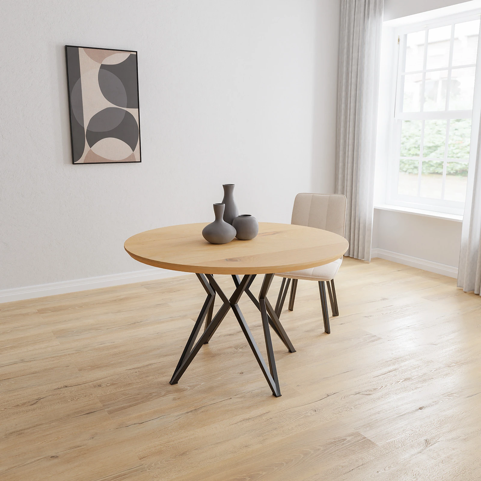 Eettafel Crosse - Rond Eiken Nature White (130cm)