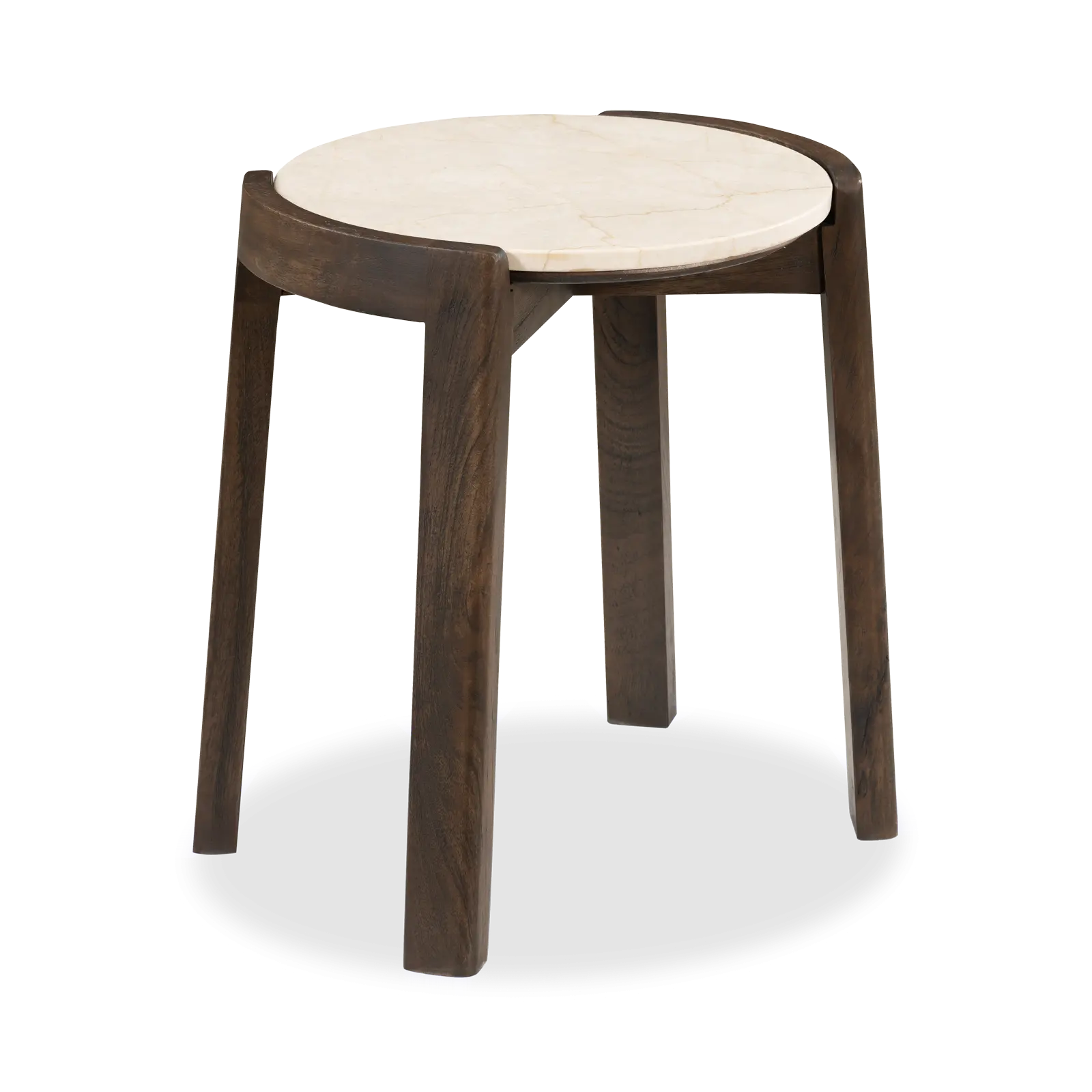 Bijzettafel Kiona - rond 40 cm - Mangohout Cacao Bruin + Marmer Beige