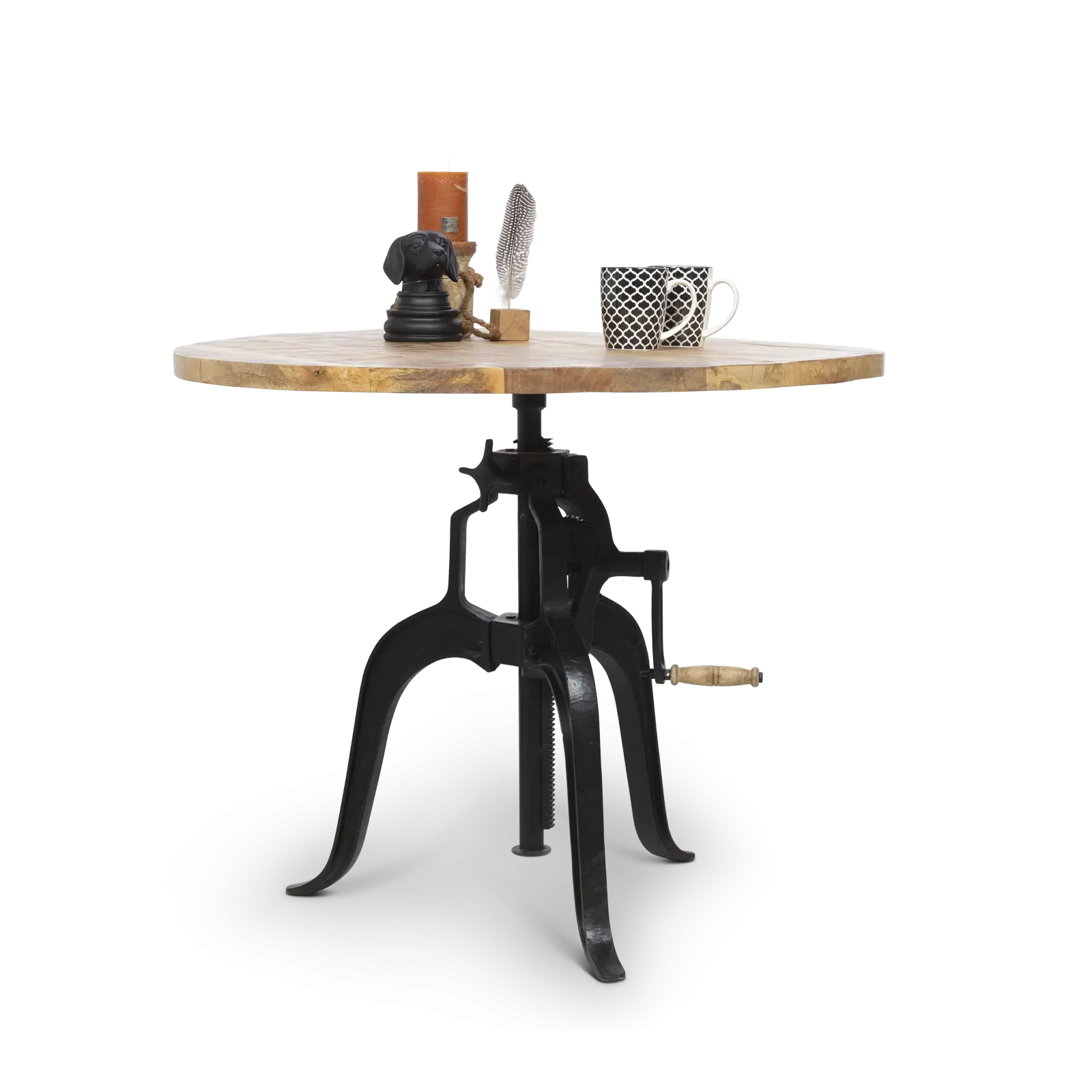 Eettafel Albion - rond 90 cm - Mangohout Naturel - in hoogte verstelbaar