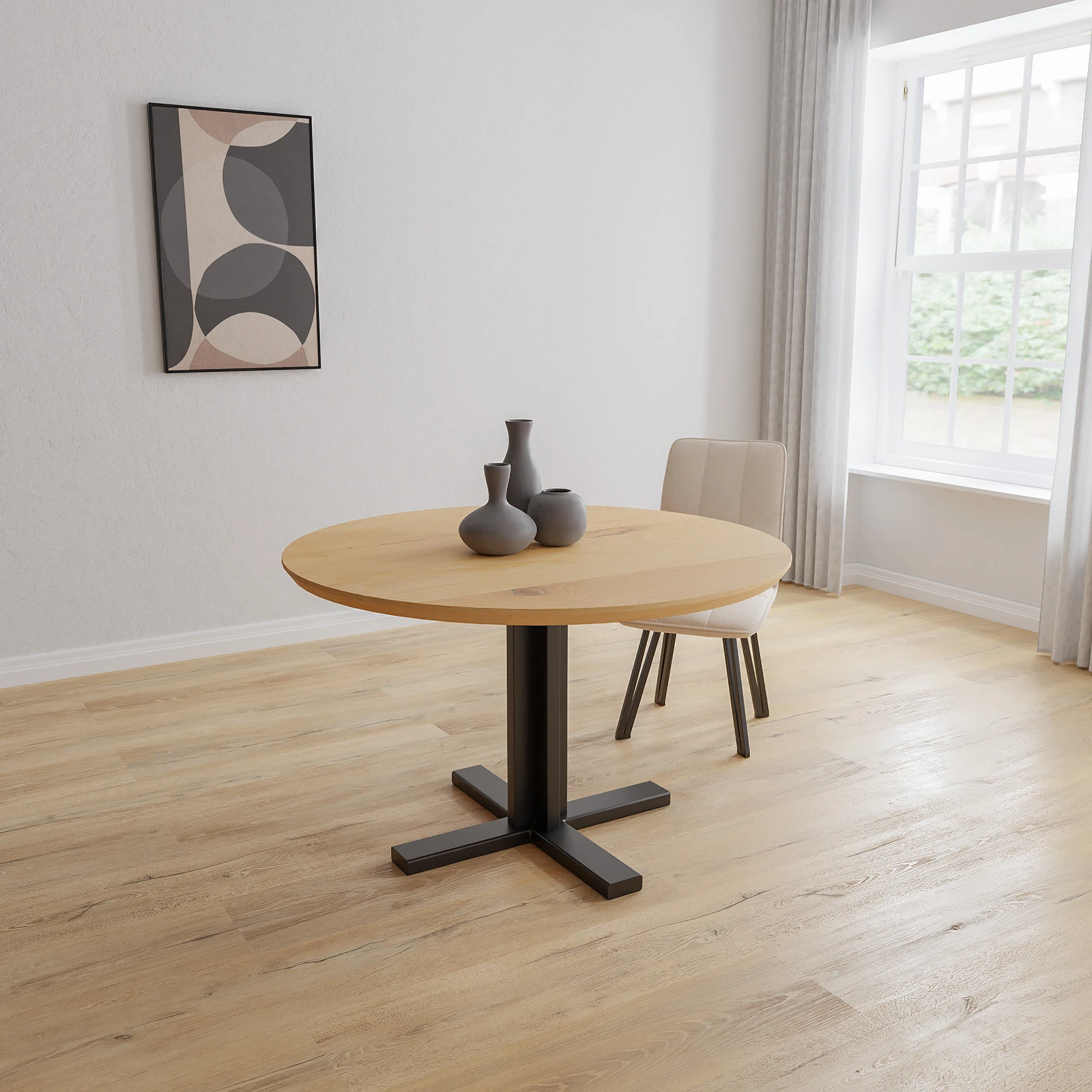 Eettafel Kolos - Rond Eiken Nature White (130cm)