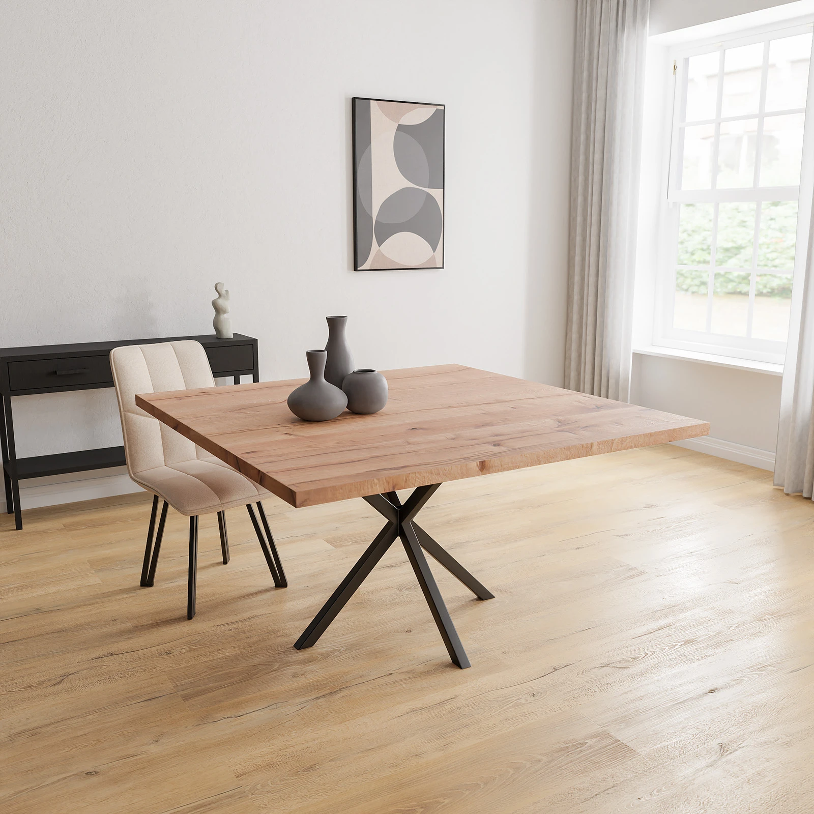 Eettafel North - Vierkant Eiken Kiezel (140x140cm)