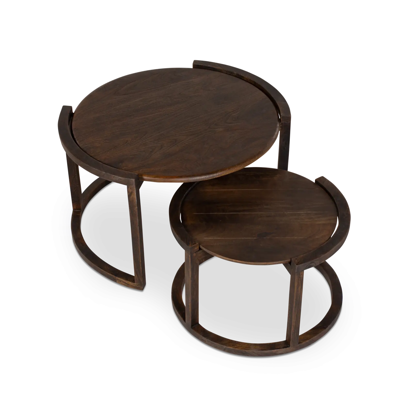 Salontafel set van 2 Bratt - rond - Mangohout Cacao Bruin