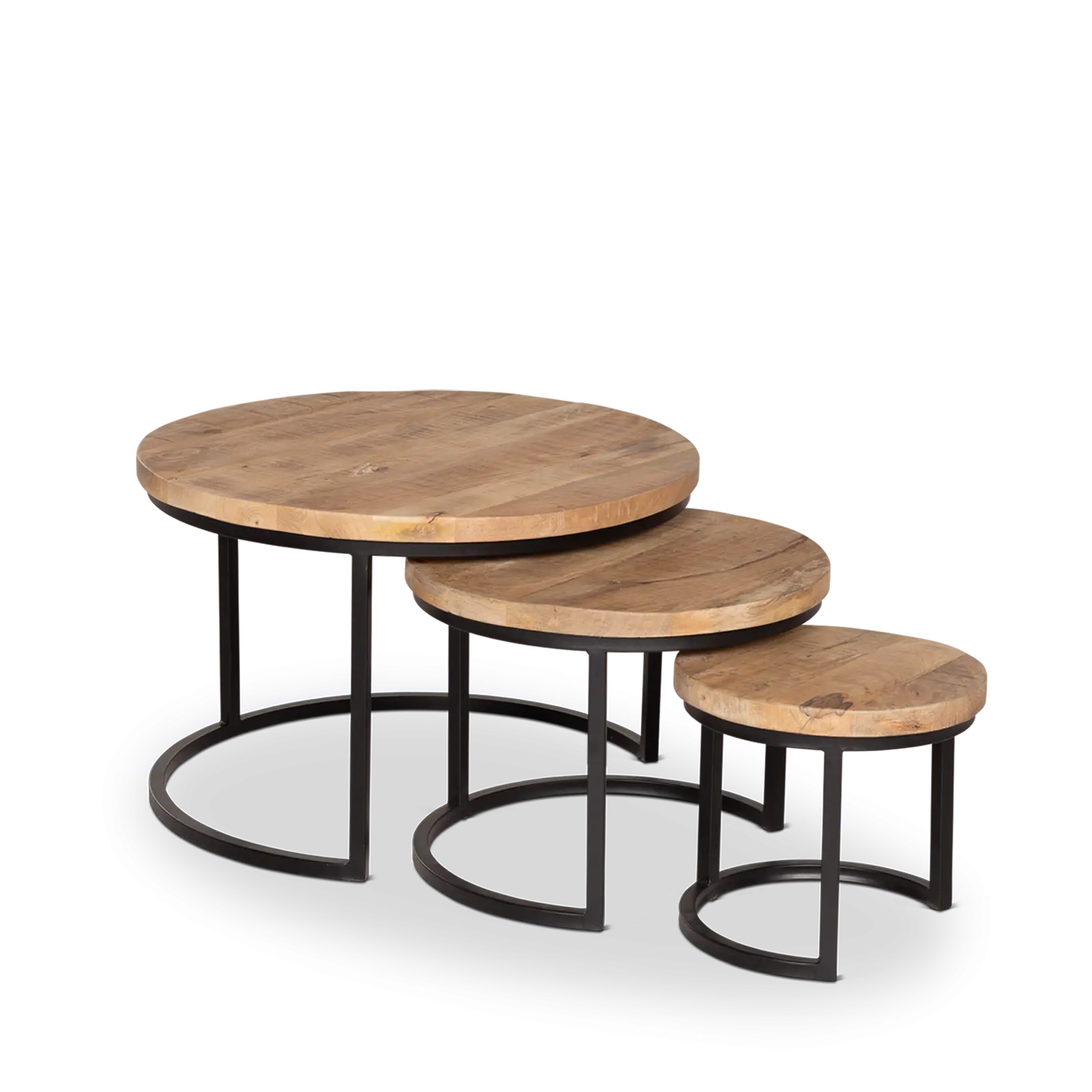 Salontafel set van 3 Jimmy - rond 70/50/35 cm - Mangohout Naturel - ACTIE