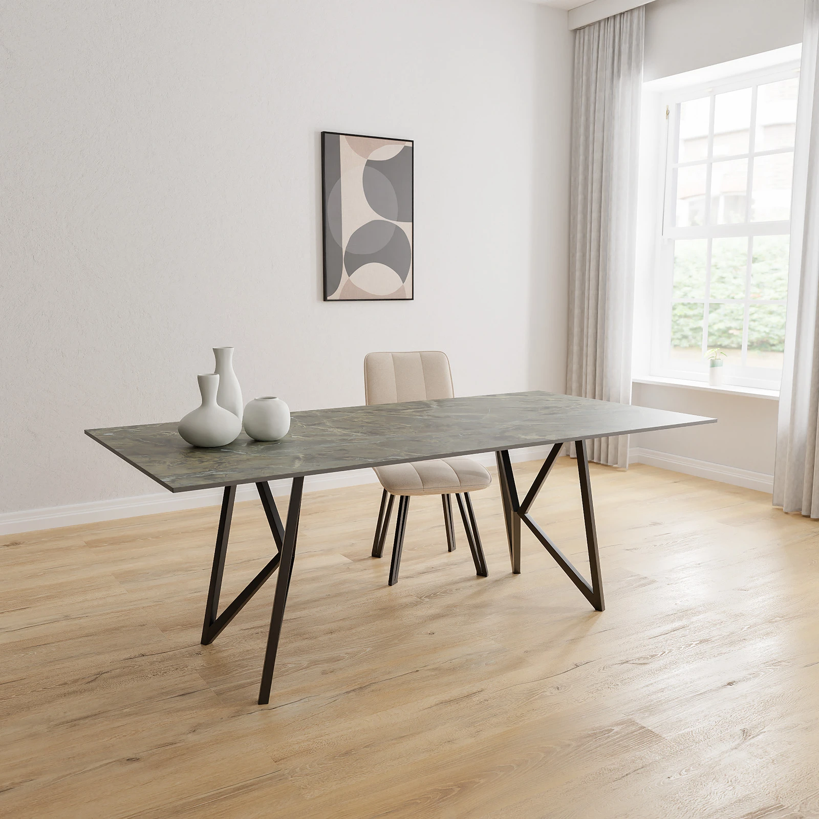 Eettafel Crosse (los) - Rechthoek Keramiek Verda Borgogna Satin (200x100cm)