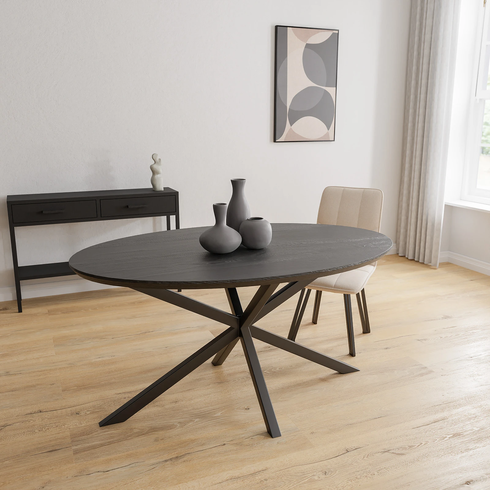 Eettafel North - Ovaal Eiken Black Sky (155x100cm)