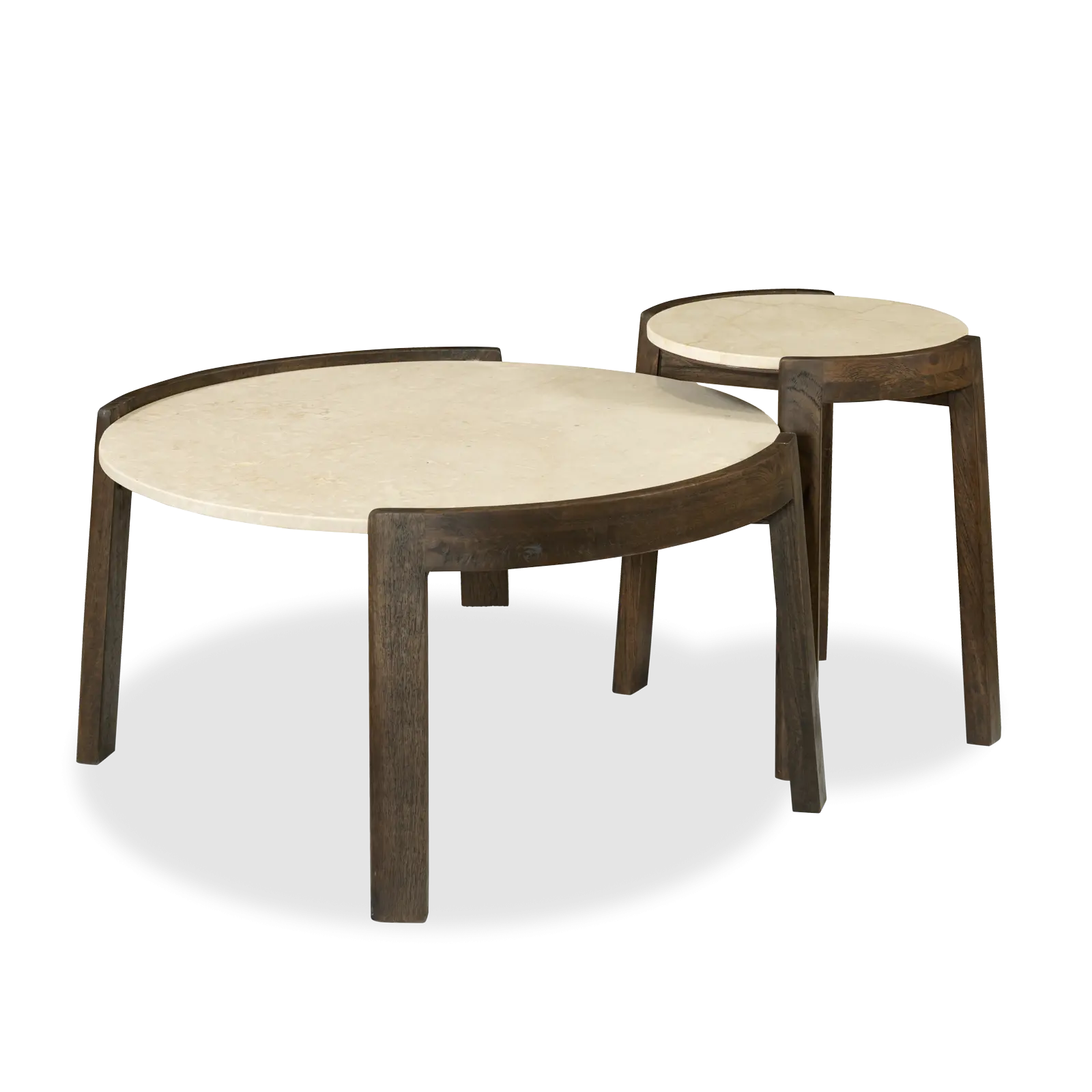 Salontafel Kiona - rond 80 cm - Mangohout Cacao Bruin + Marmer Beige