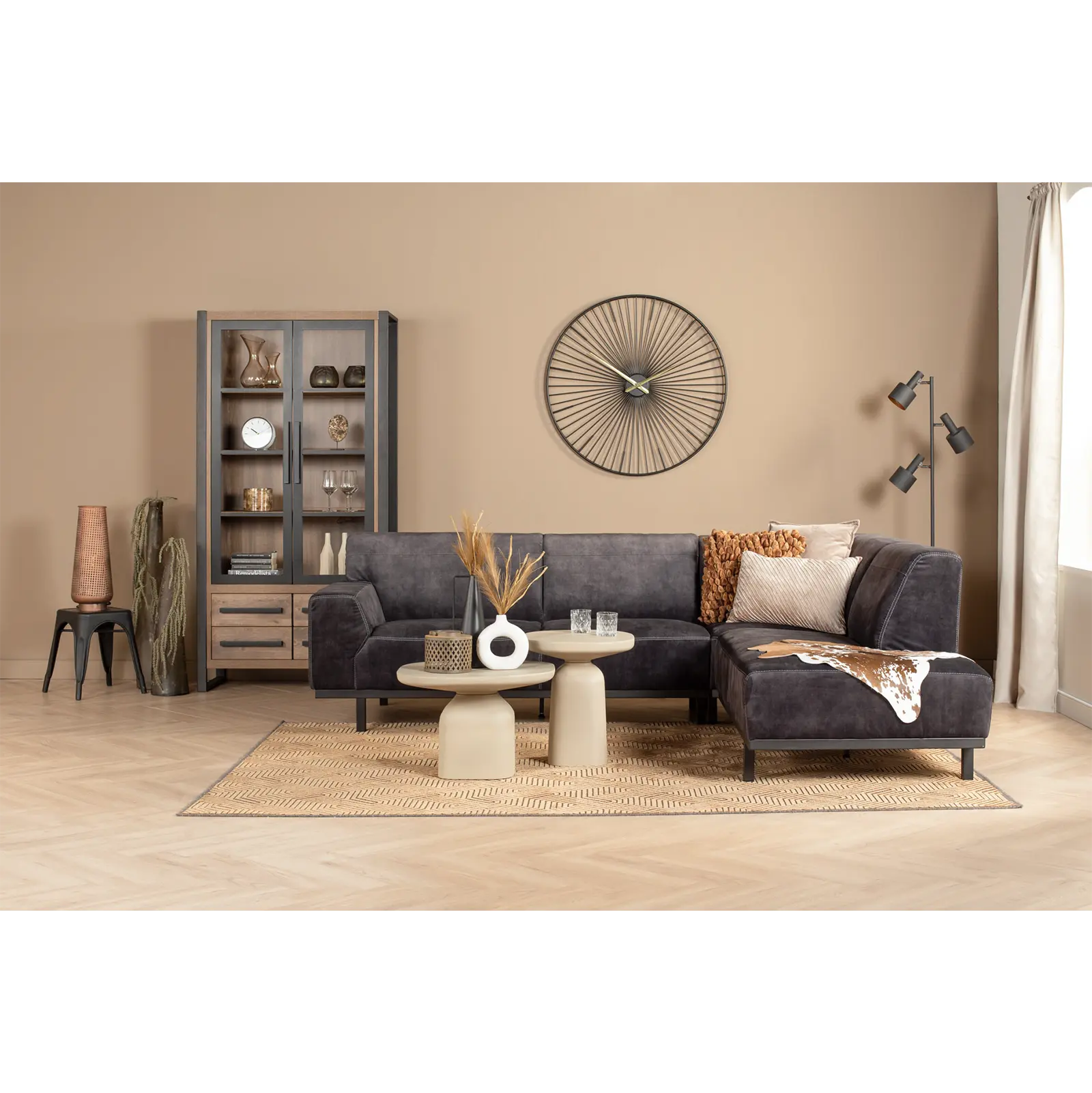 Vitrinekast Wisconsin - 100 cm - Lamulux Mokka - 2 deuren, 2 laden