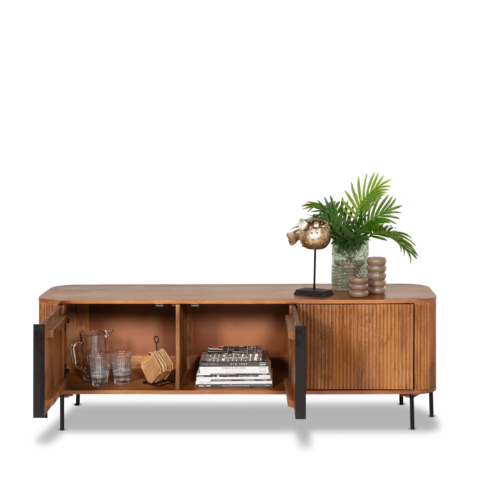 TV meubel Amare - 154 cm - Mangohout Lichtbruin - 3 deuren