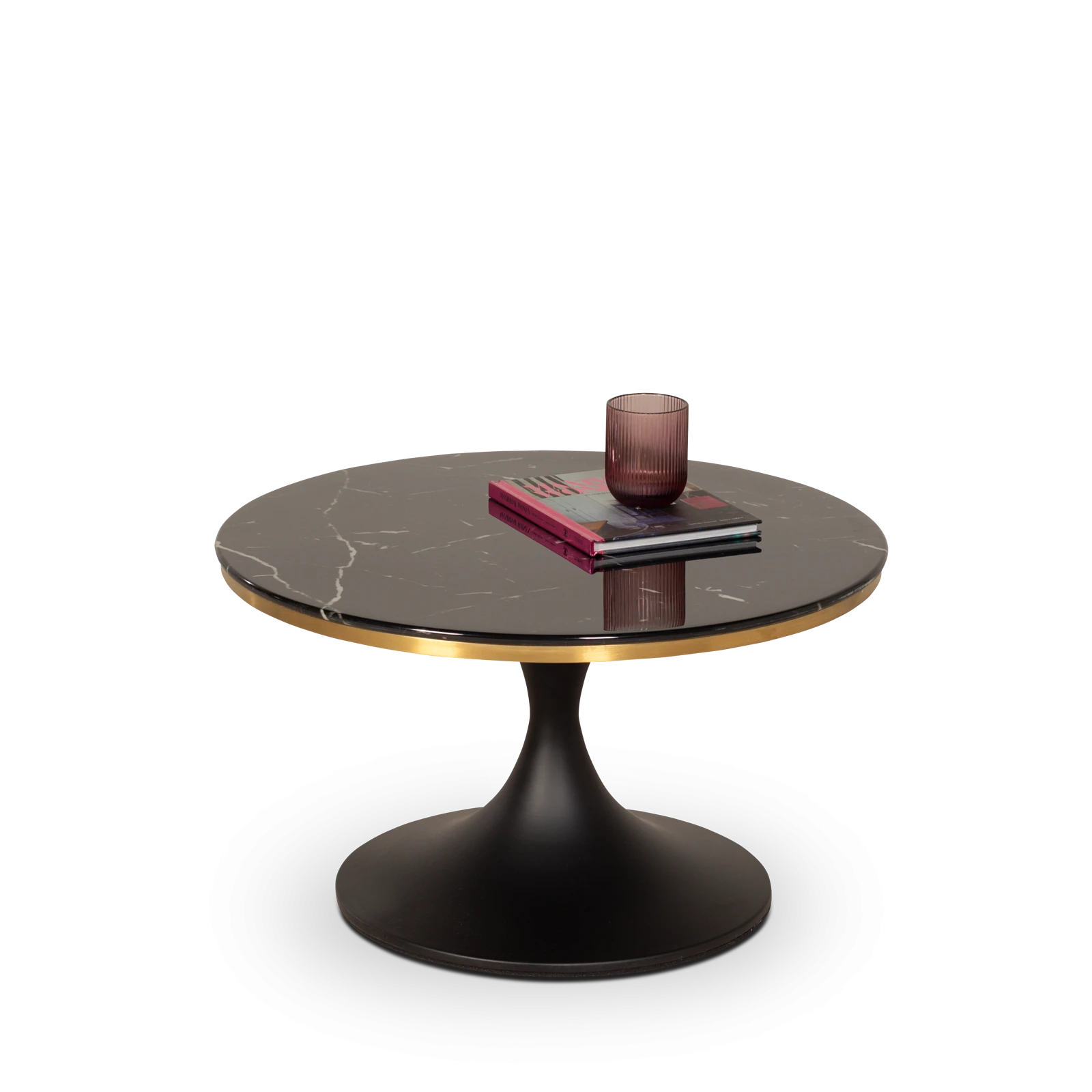 Bijzettafel (rond 60cm - hoog 34cm) Elaris - Marbleglass Zwart