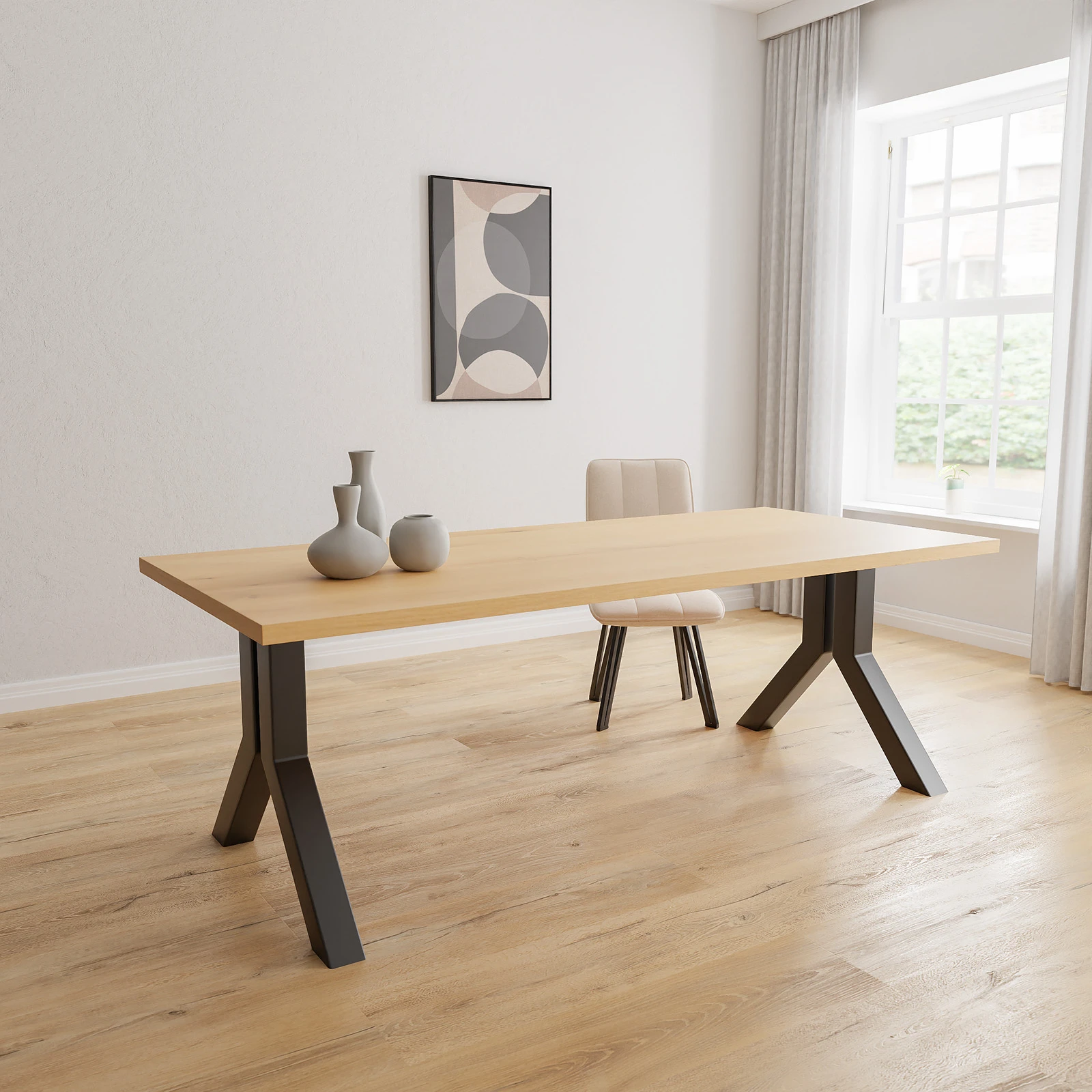 Eettafel Y Poot(10x10cm) - Rechthoek Eiken Nature White (220x110cm)