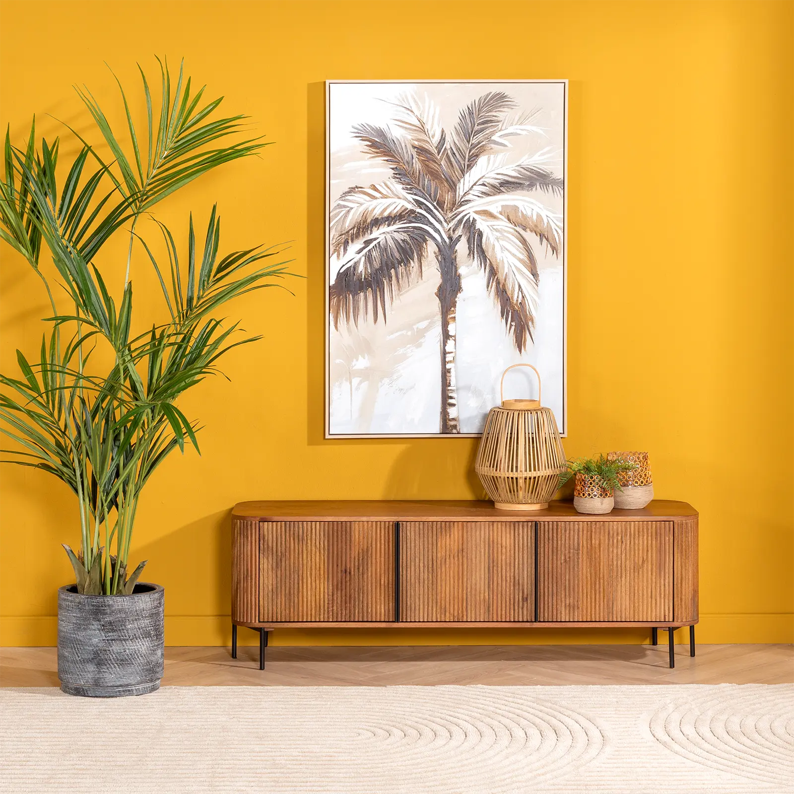 TV meubel Amare - 154 cm - Mangohout Lichtbruin - 3 deuren