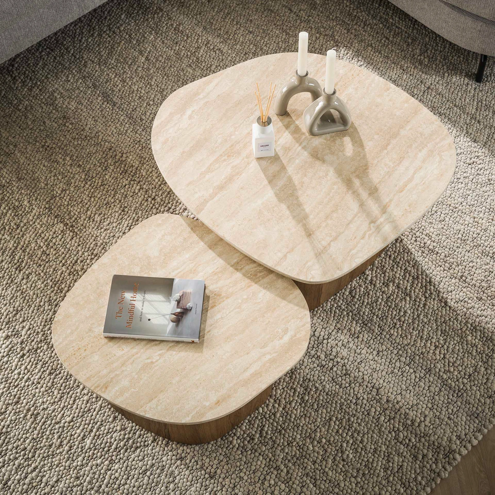 Salontafel Romano - kiezel - set van 2 - Keramiek Travertin