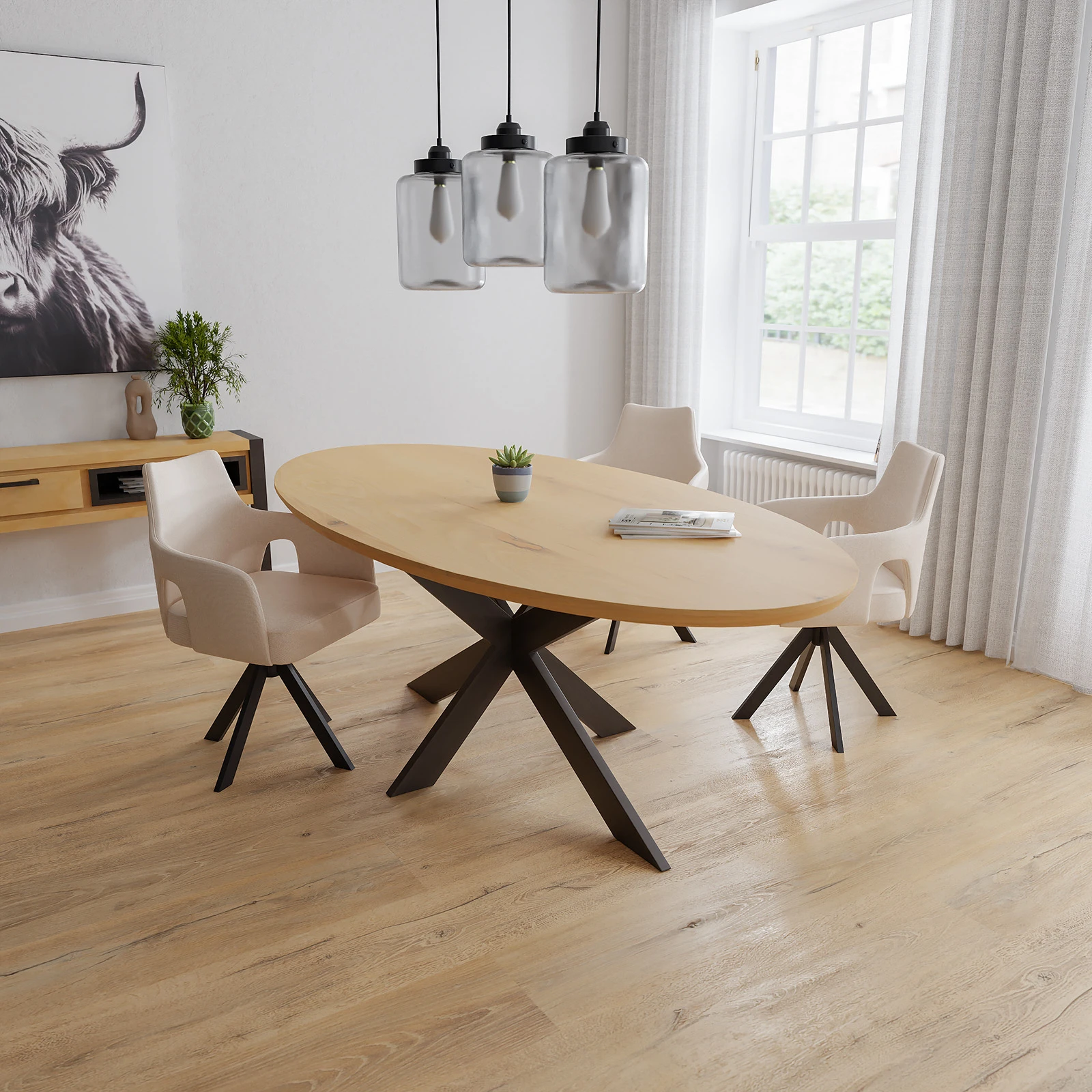Eettafel Matrix - Ovaal Eiken Nature White (220x110cm)