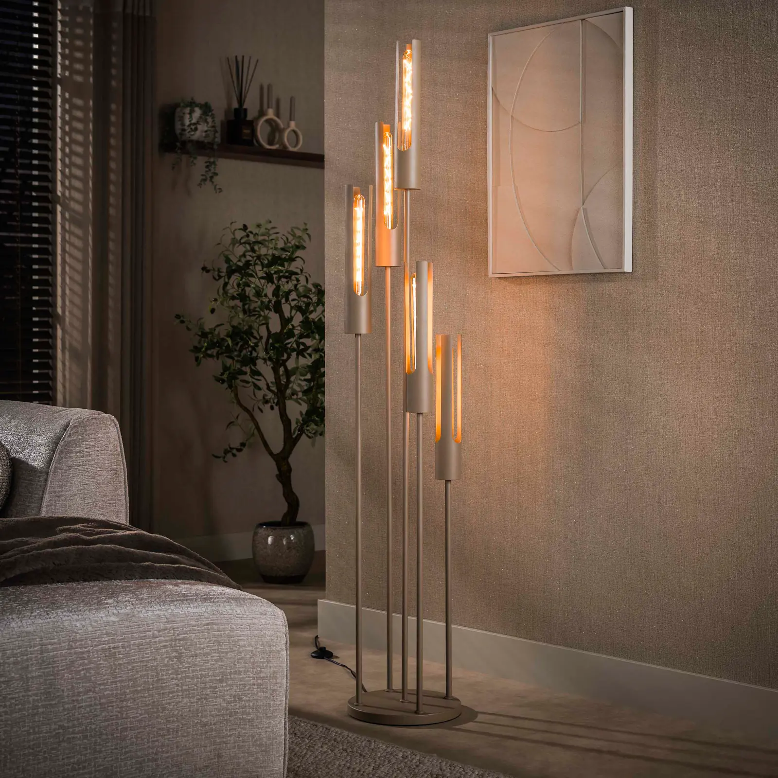 Vloerlamp Tube - getrapt 5-lichts - Beige