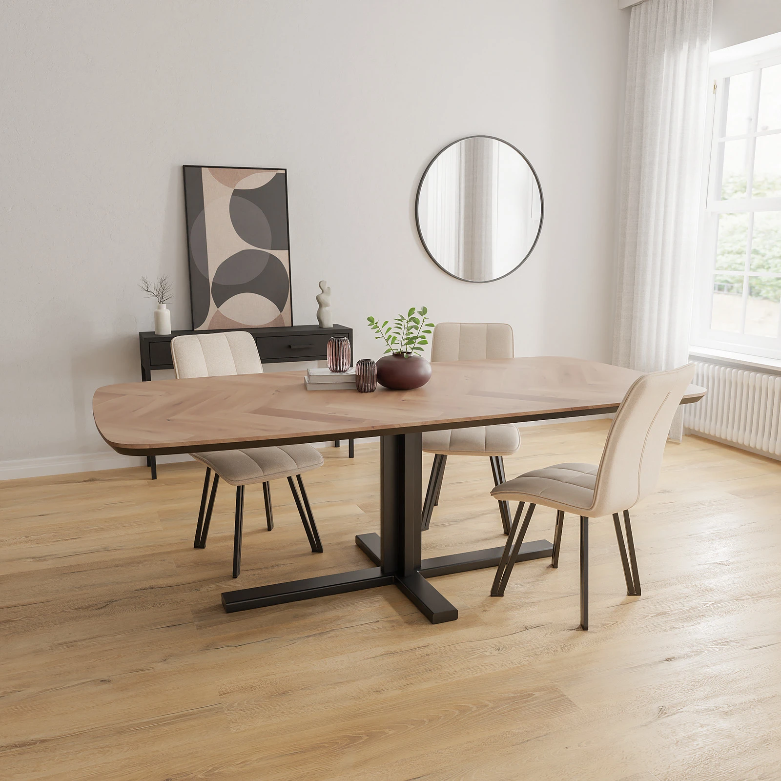 Eettafel Kolos - Deens Ovaal Eiken Visgraat Kiezel (220x100cm)