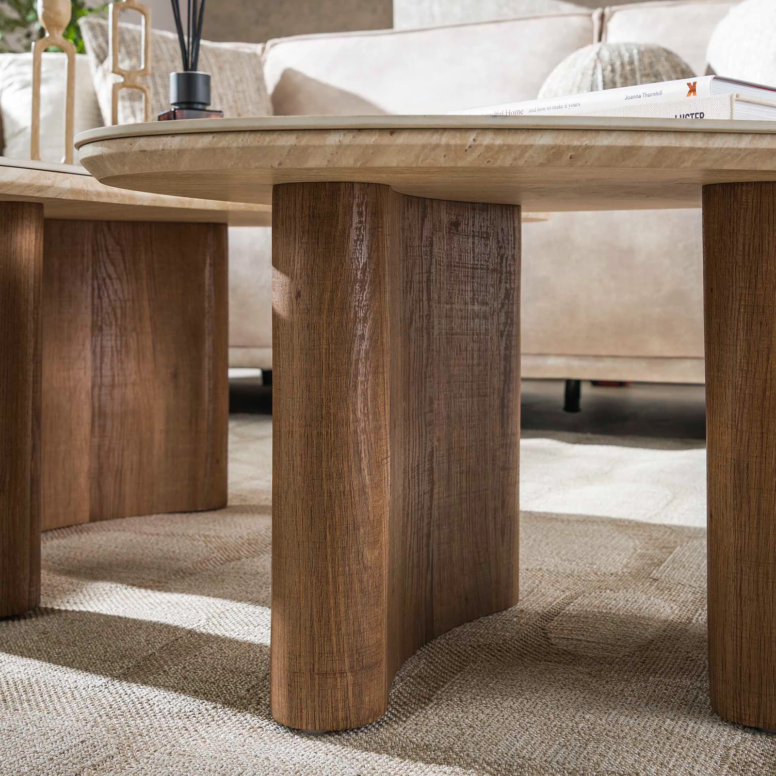Salontafel Romano - organisch - set van 2 - Keramiek Travertin