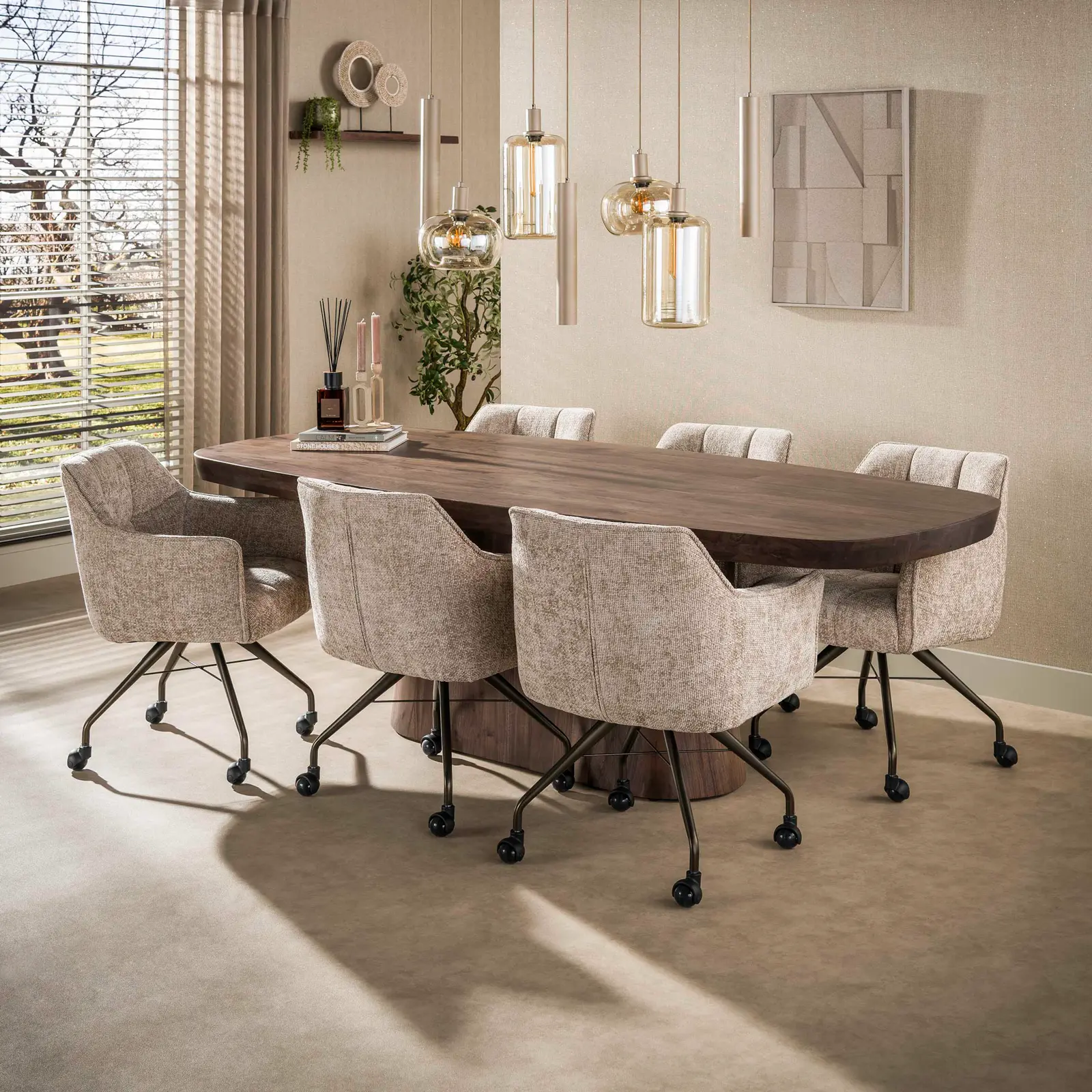 Hanglamp Serene 4+3-lichts - Beige