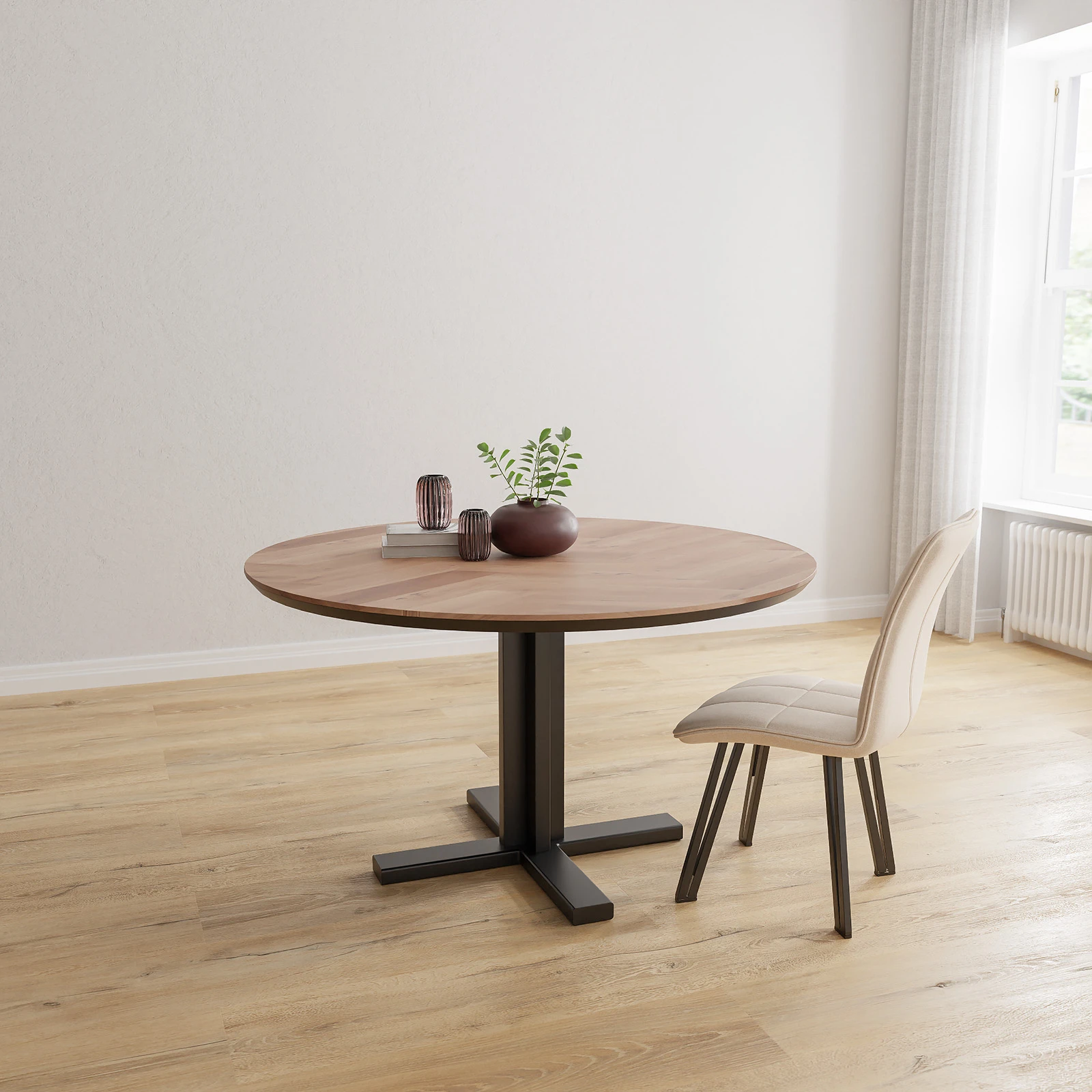 Eettafel Kolos - Rond Eiken Visgraat Kiezel (140cm)