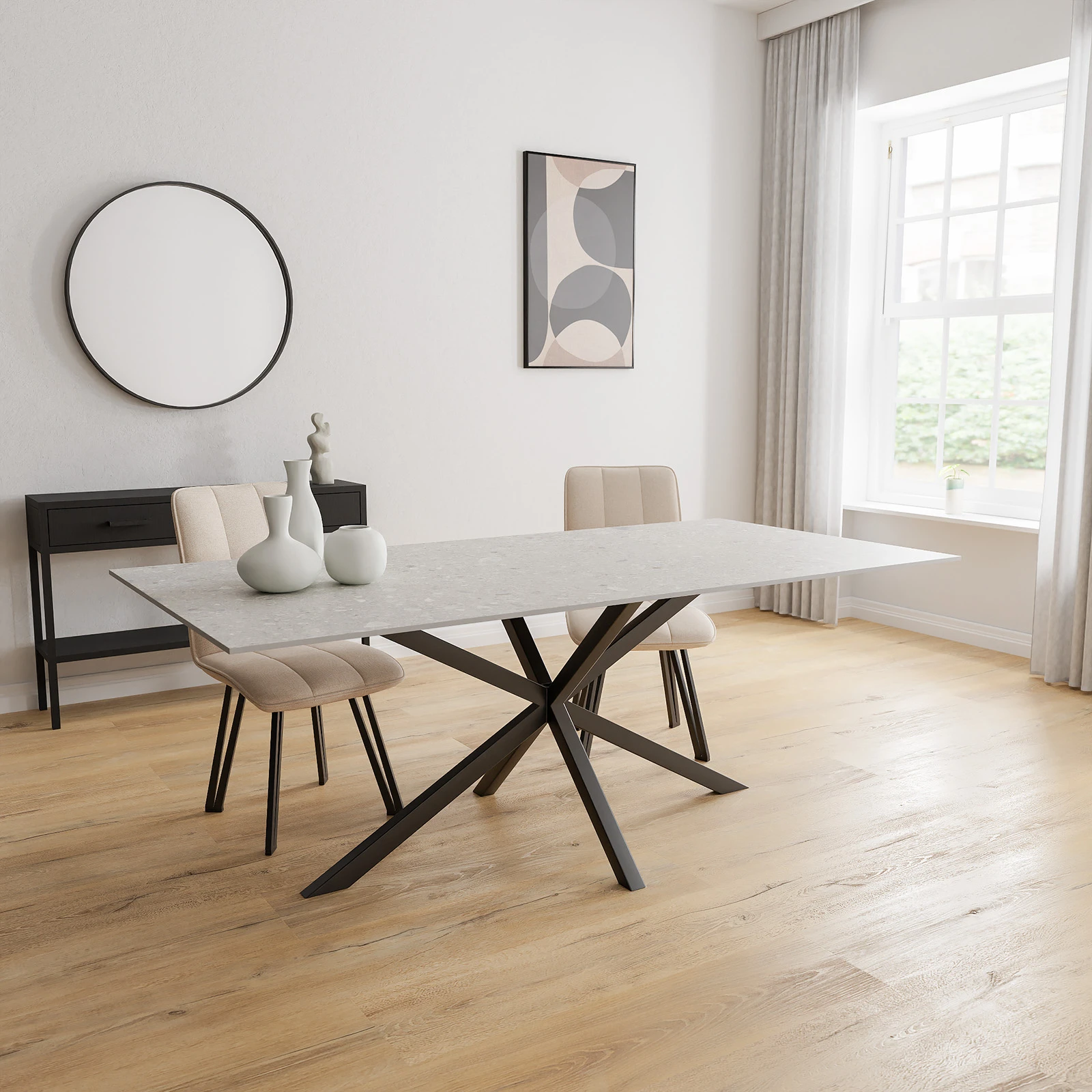 Eettafel North - Rechthoek Keramiek Stone Look Ceppo di Grey Natur Satin (200x100cm)
