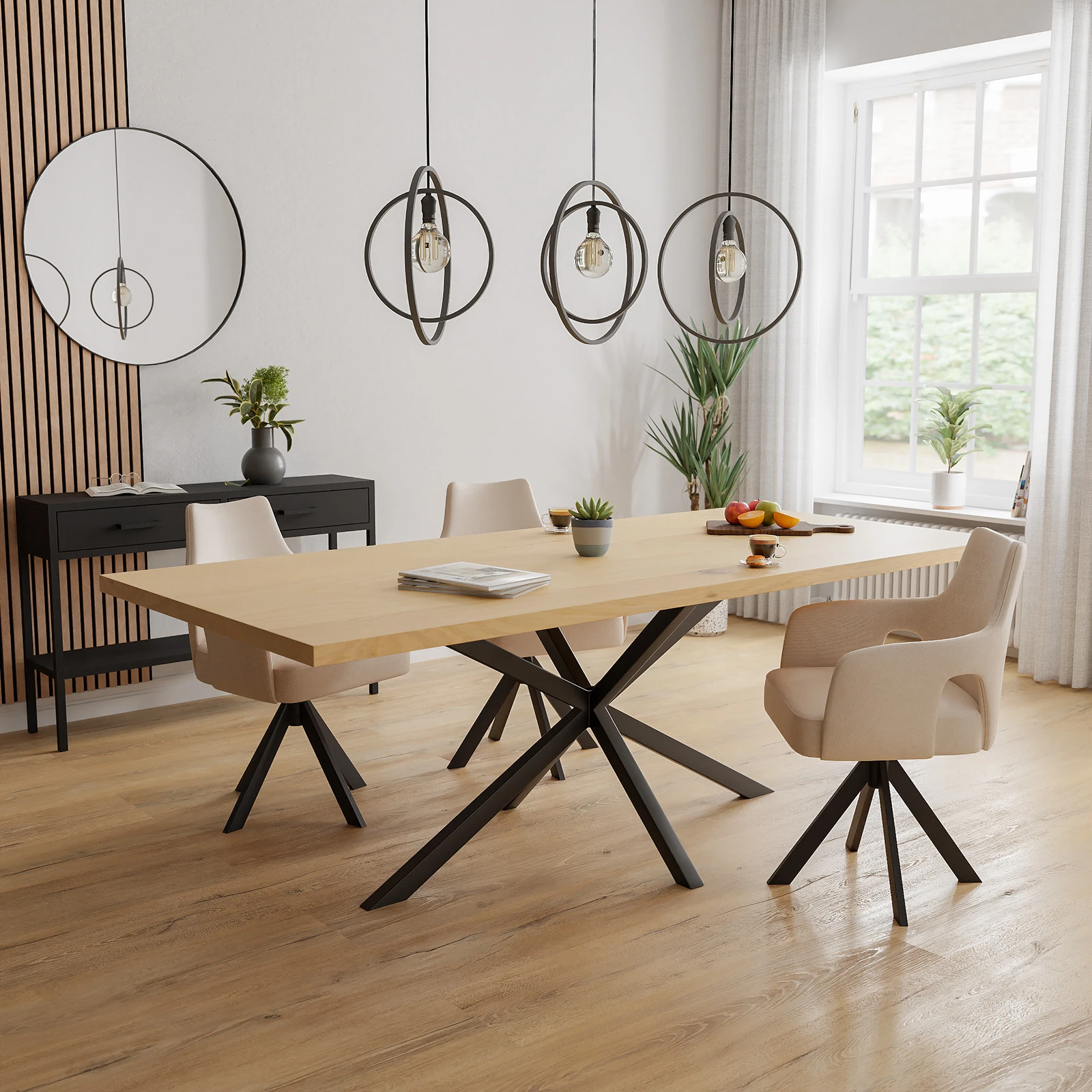 Eettafel North - Rechthoek Eiken Nature White (220x110cm)