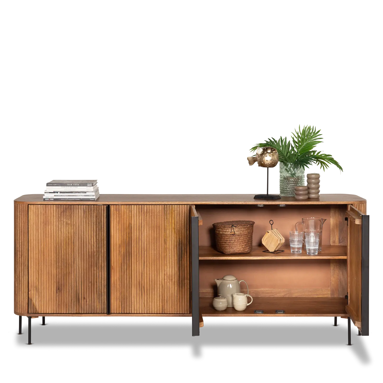 Dressoir Amare - 200 cm - Mangohout Lichtbruin - 4 deuren