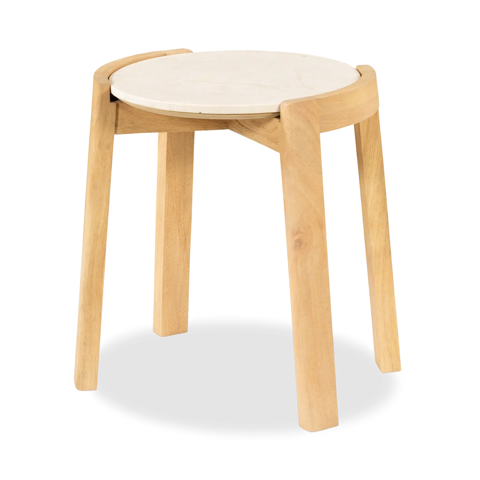 Bijzettafel Kiona - rond 40 cm - Mangohout Loom Naturel + Marmer